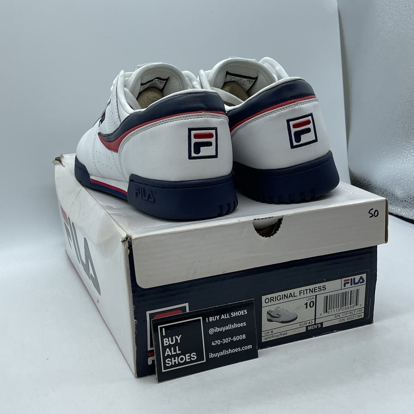 Size 10 - FILA Men's Original Fitness White Blue Red Leather (11F16LT-150)