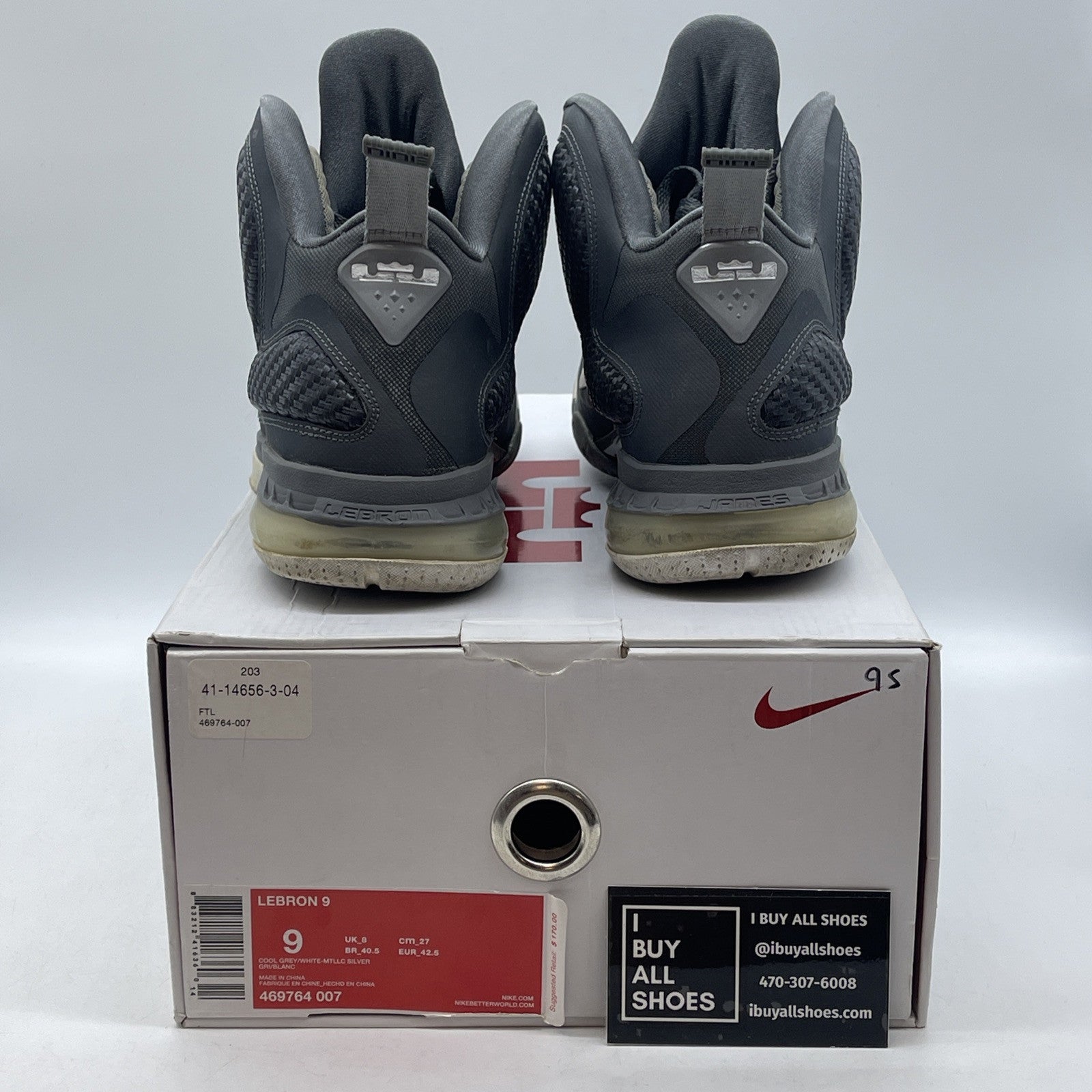 Size 9 - Nike LeBron 9 Cool Grey White Suede Leather (469764-007)