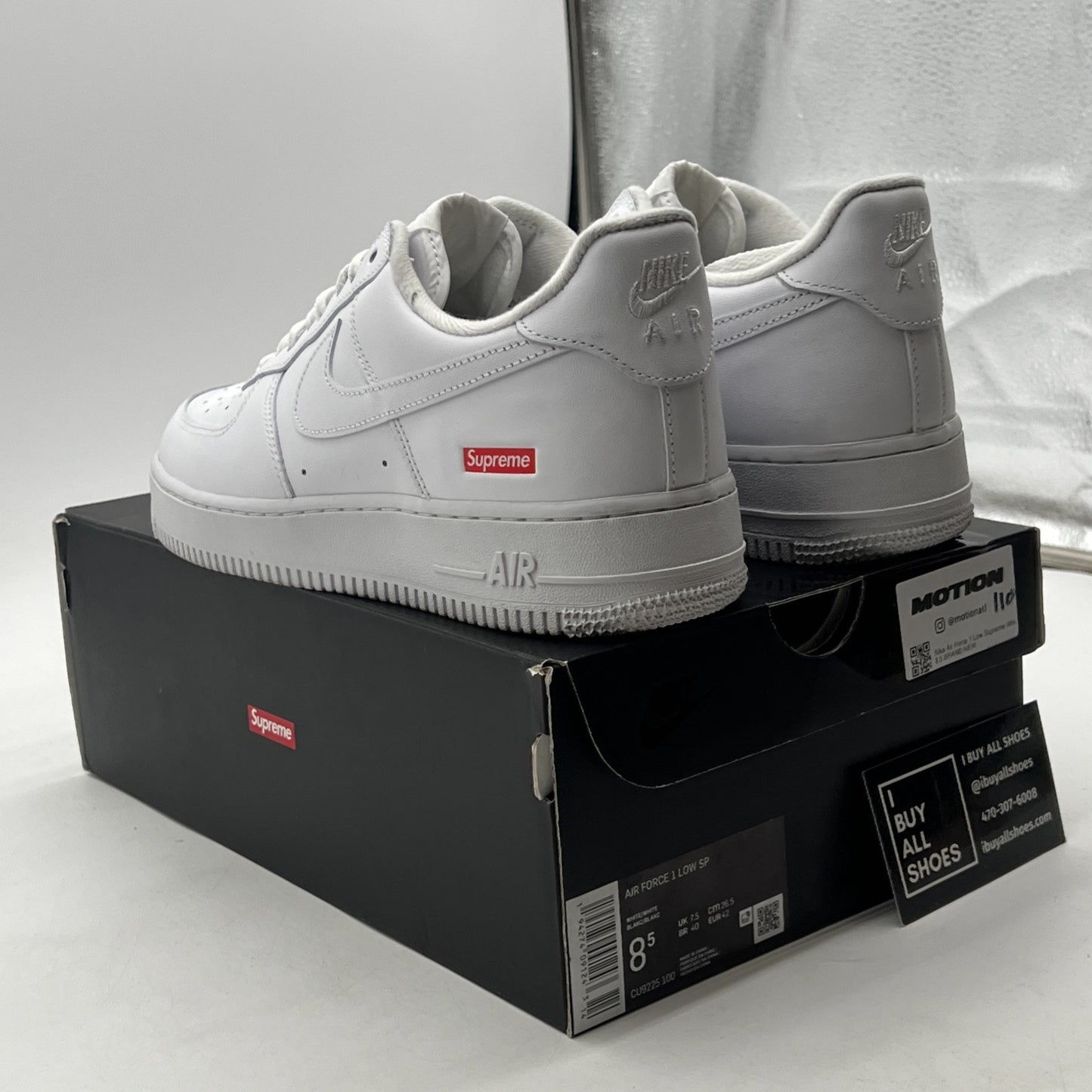 Size 8.5 - Nike Air Force 1 x Supreme Low Box Logo - White (CU9225-100)