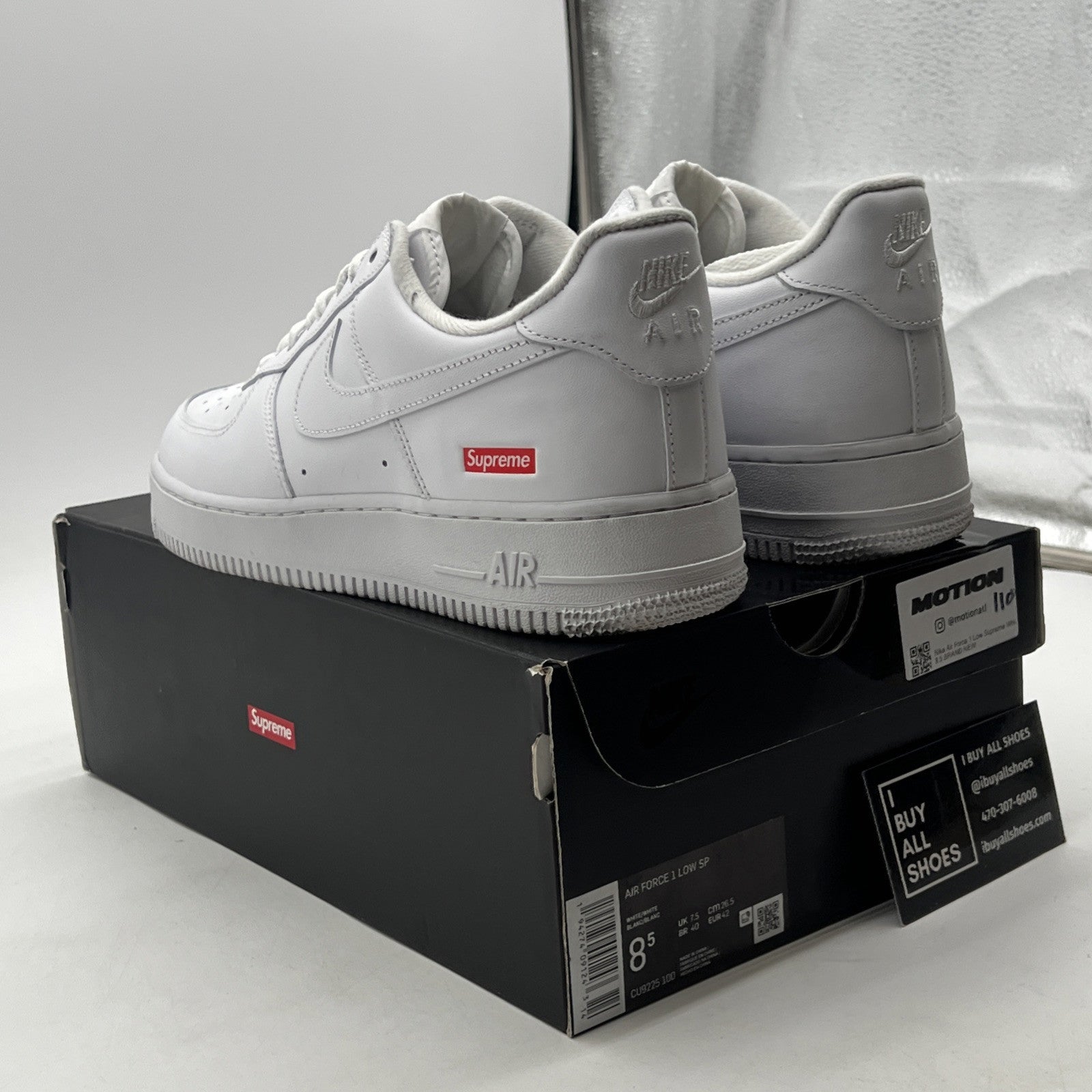 Size 8.5 - Nike Air Force 1 x Supreme Low Box Logo - White (CU9225-100)
