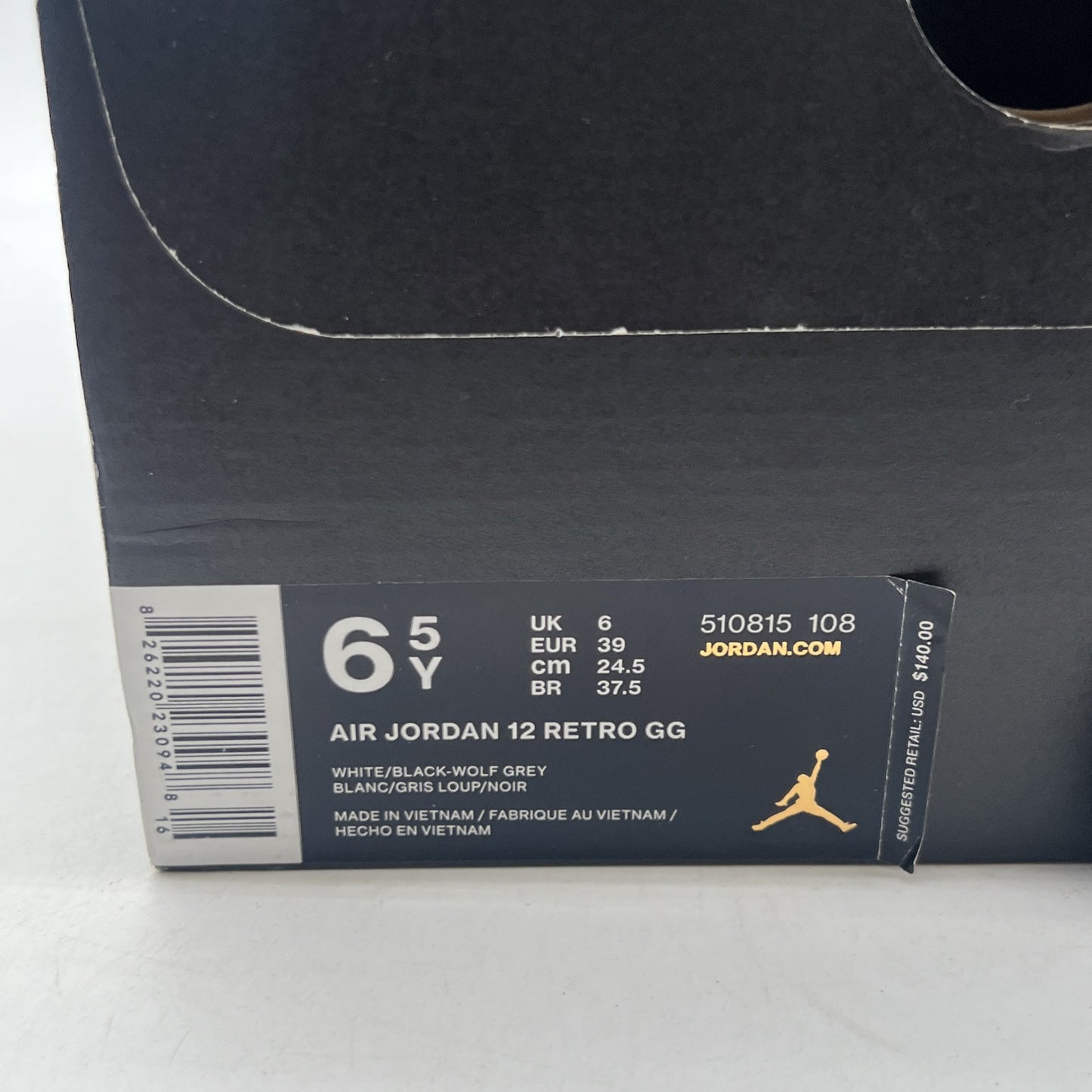 Size 6.5Y - Nike Air Jordan 12 Retro Wolf Grey White Black Leather (510815-108)