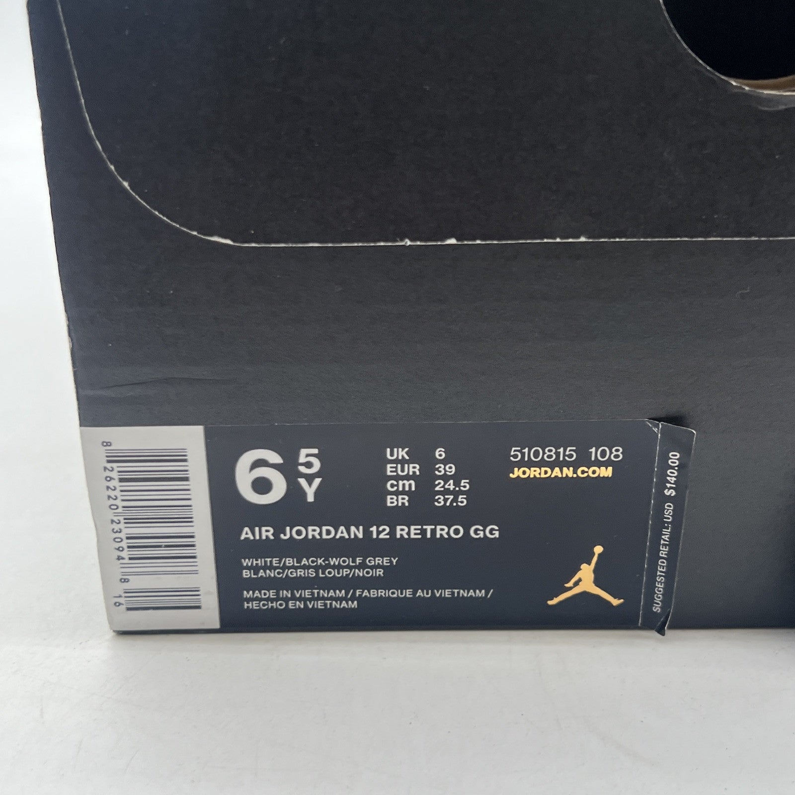Size 6.5Y - Nike Air Jordan 12 Retro Wolf Grey White Black Leather (510815-108)