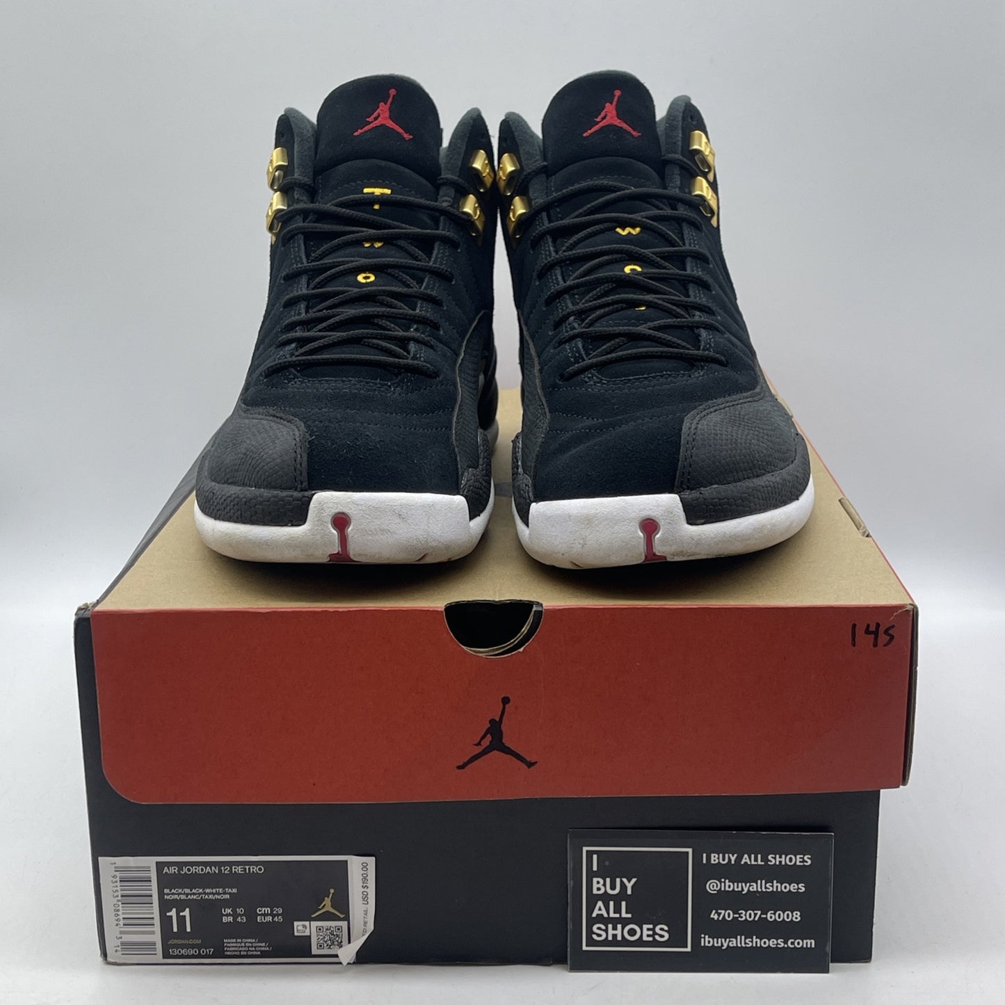 Size 11 - Air Jordan 12 Retro Reverse Taxi Black Suede Leather (130690-017)