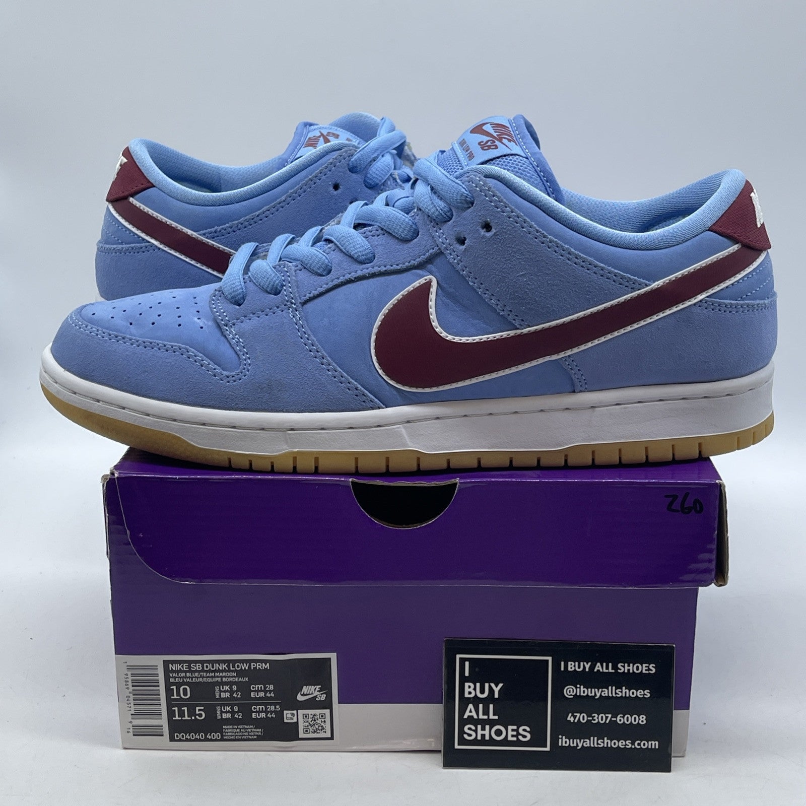 Size 10 - Nike SB Dunk Low Premium Philadelphia Phillies Blue Suede (DQ4040-400)