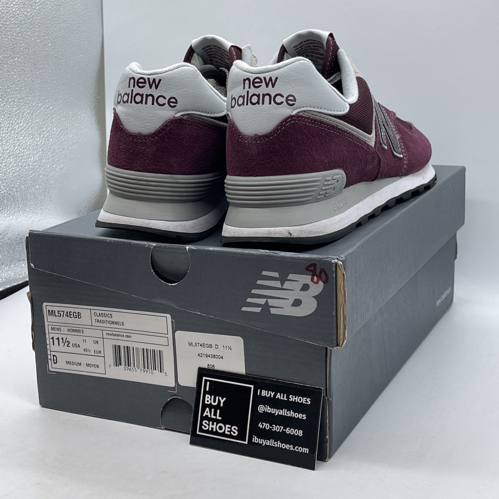 Size 11.5 - New Balance 574 Burgundy Grey Suede Leather (ML574EGB)