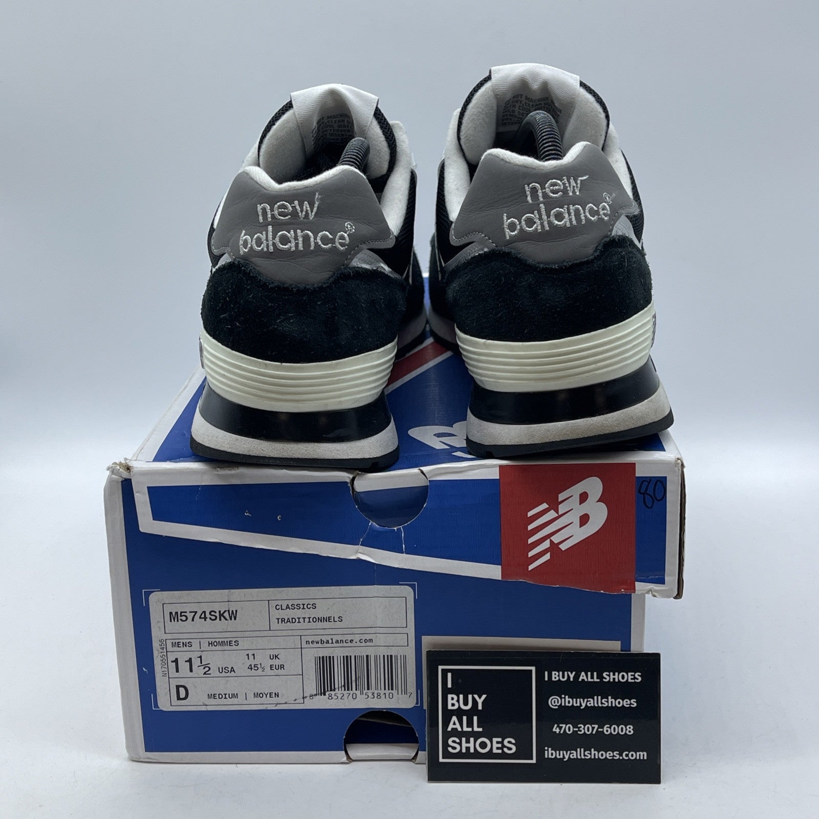 Size 11.5 - New Balance M574 Black White Silver Suede Leather (M574SKW)