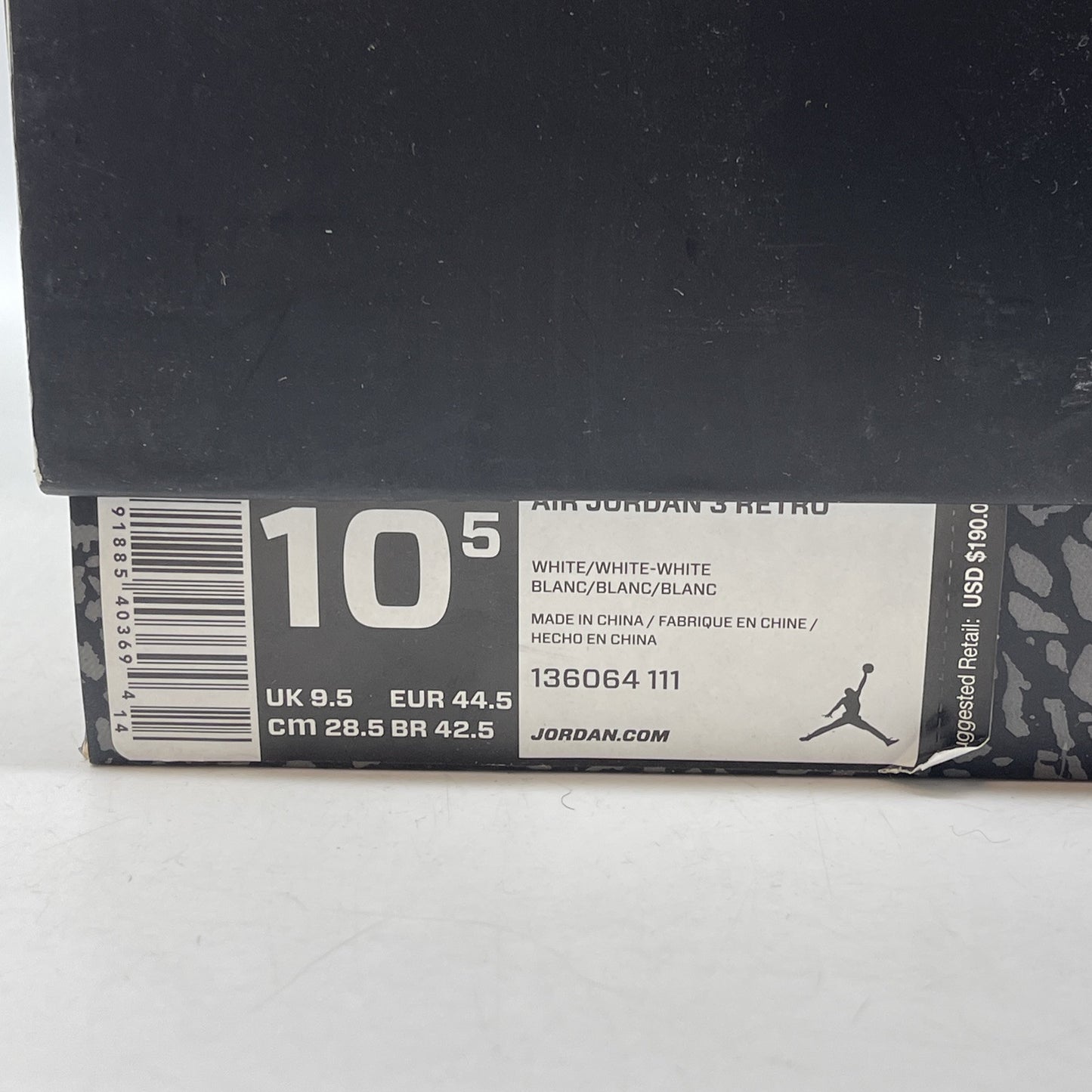 Size 10.5 - Air Jordan 3 Retro Triple White Suede Leather (136064-111)