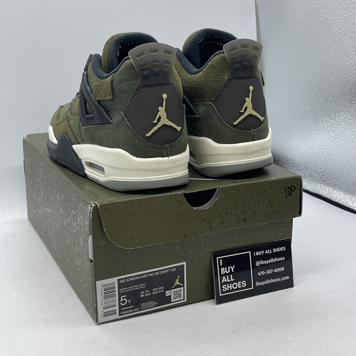 Size 5Y - Jordan 4 SE Retro Low Craft Olive Green Black Suede (FB9928-200)