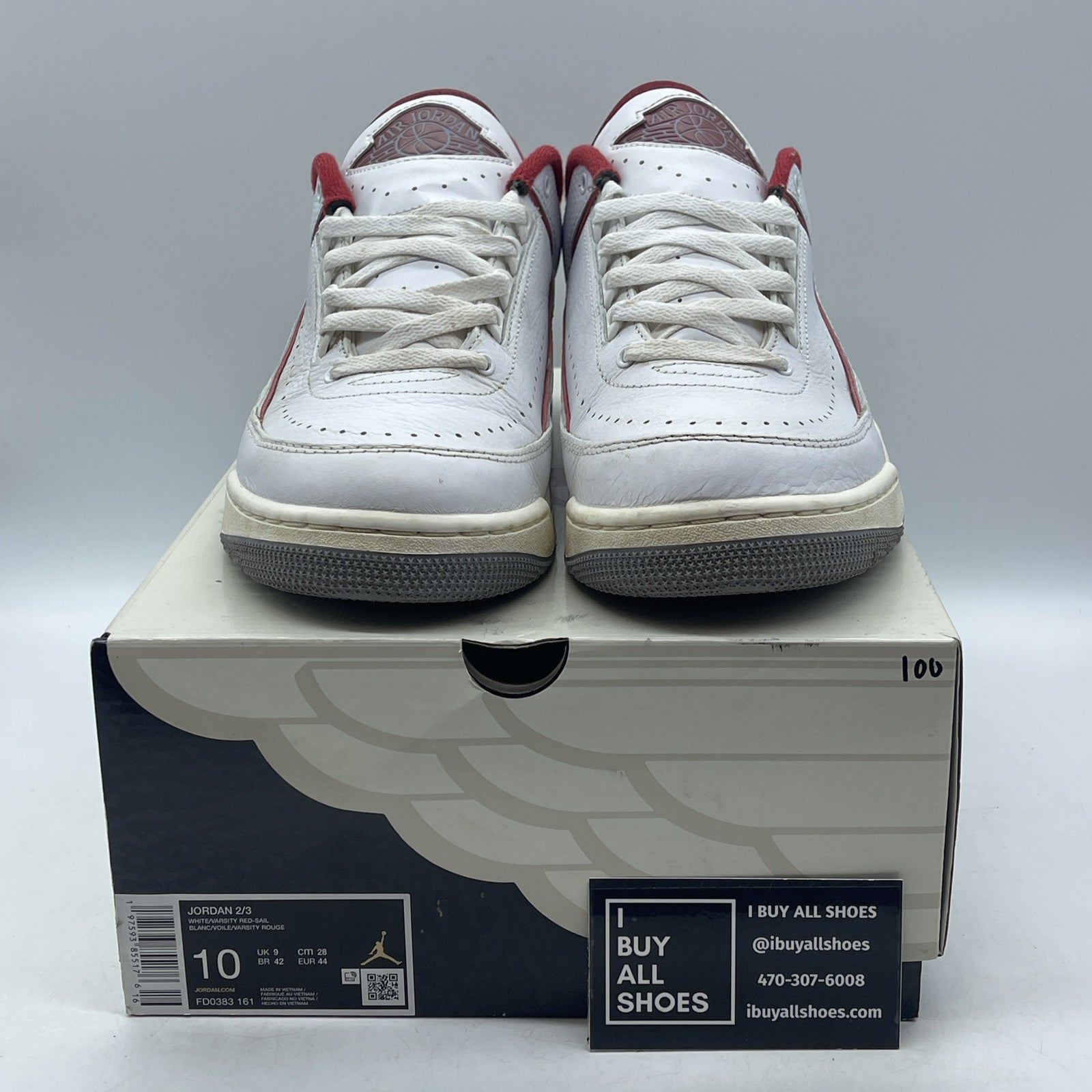 Size 10 - Air Jordan 2/3 White Varsity Red White Leather (FD0383-161)