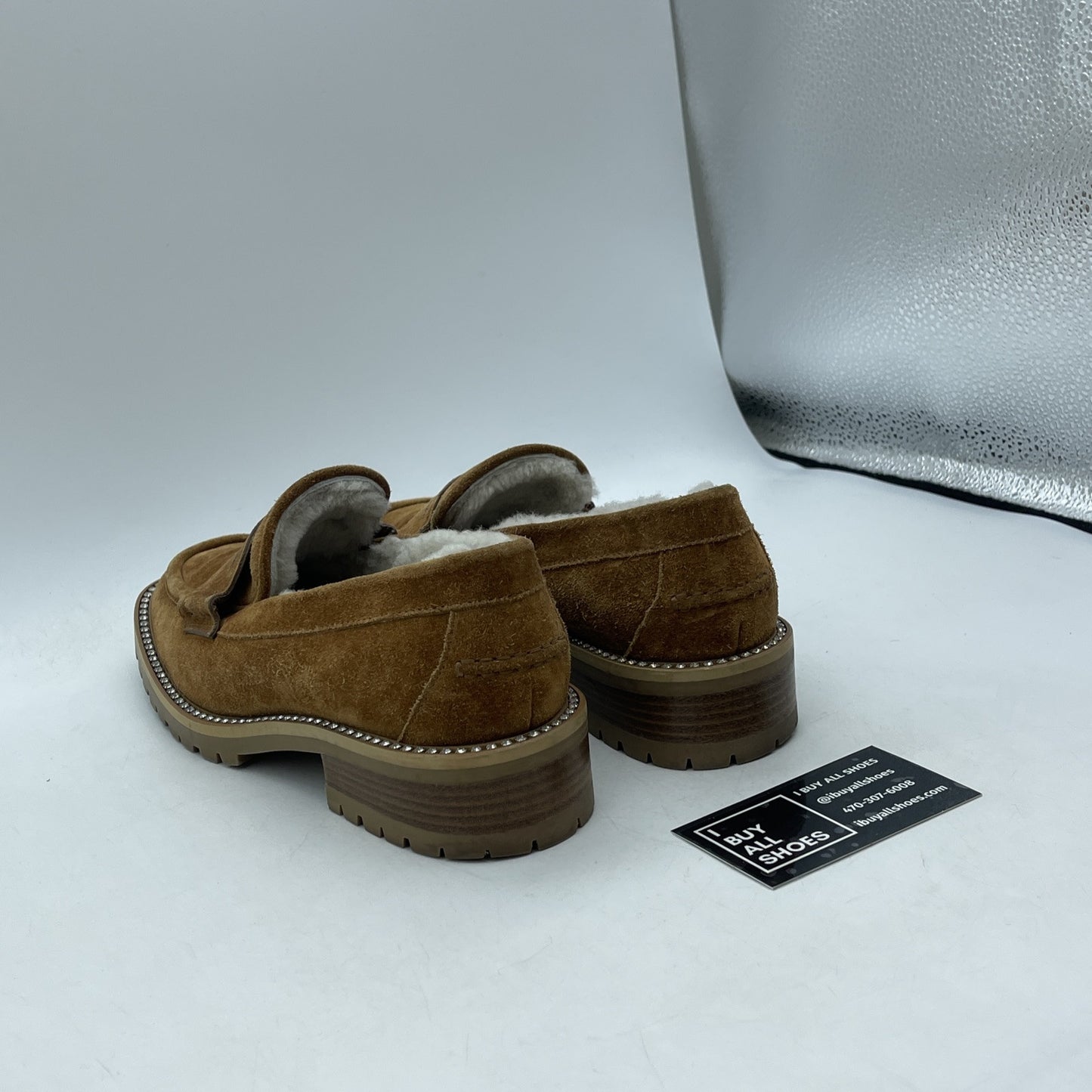 Size 38 - JIMMY CHOO Deanna Shearling lined suede lug sole moc toe loafers