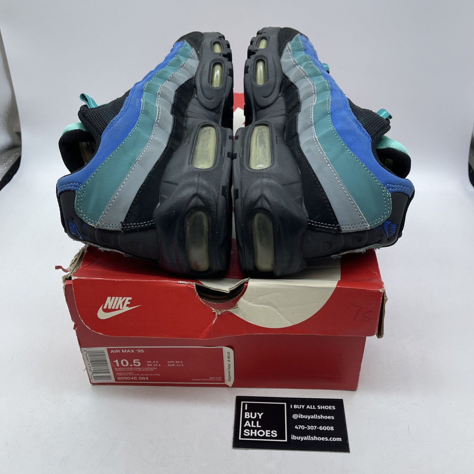 Size 10.5 - Nike Air Max 95 Black Hyper Cobalt Blue Grey Suede (609048-084)