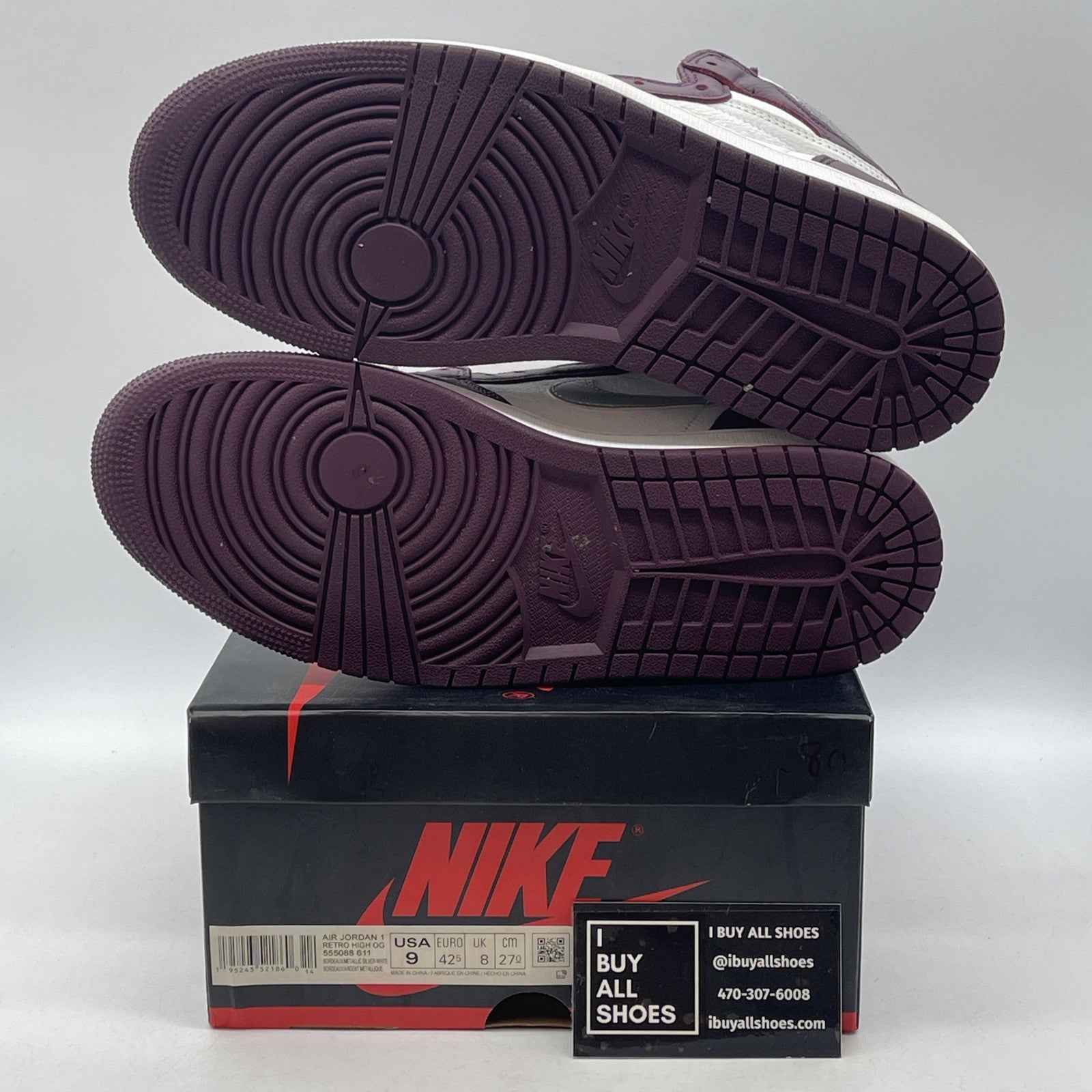Size 9 - Jordan 1 Retro High OG Bordeaux Purple White Leather (555088-611)