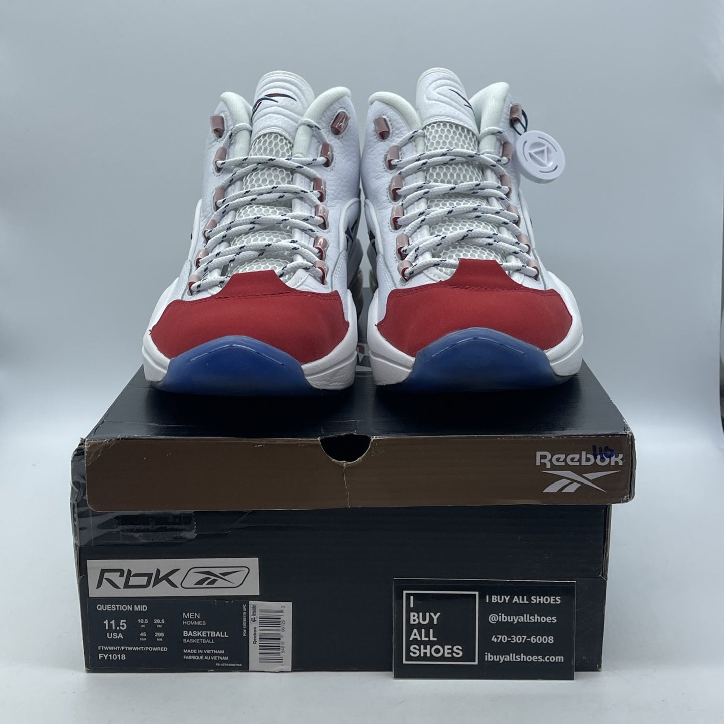 Size 11.5 - Reebok Question OG 2020 Mid Red Toe White Leather (FY1018)