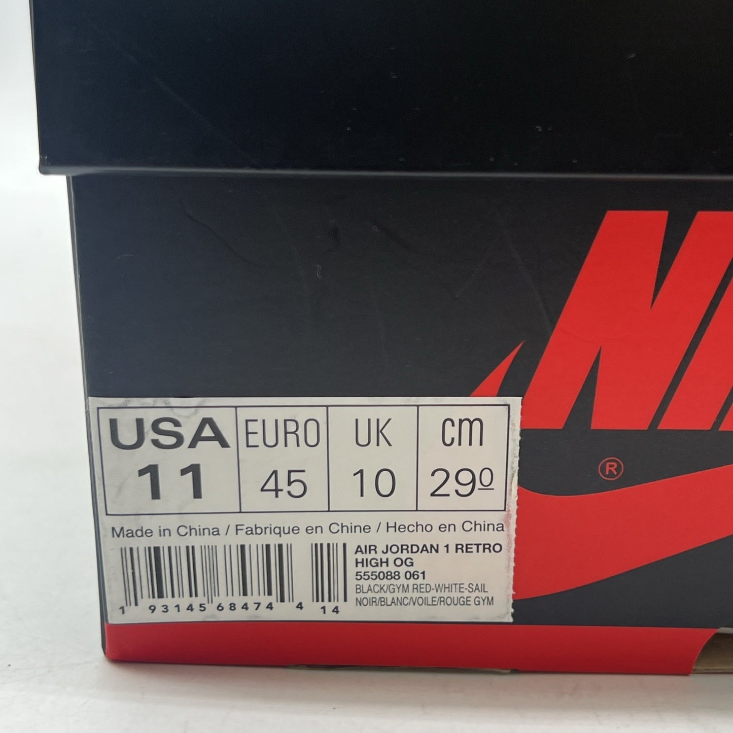 Size 11 - Air Jordan 1 Retro High OG Gym Red 2019 (555088-061)
