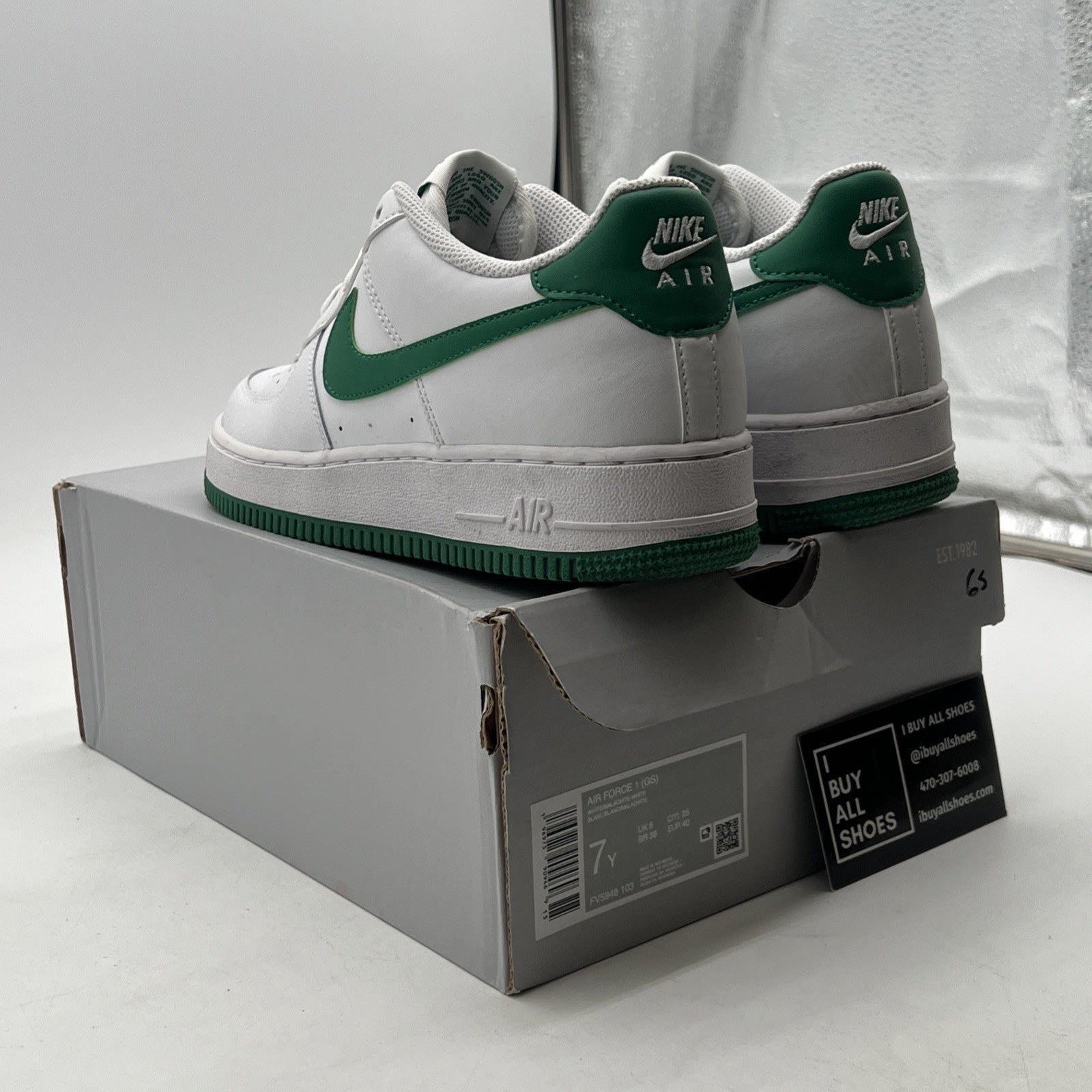 Size 7Y - Nike Air Force 1 White Green Malachite (FV5948-103)