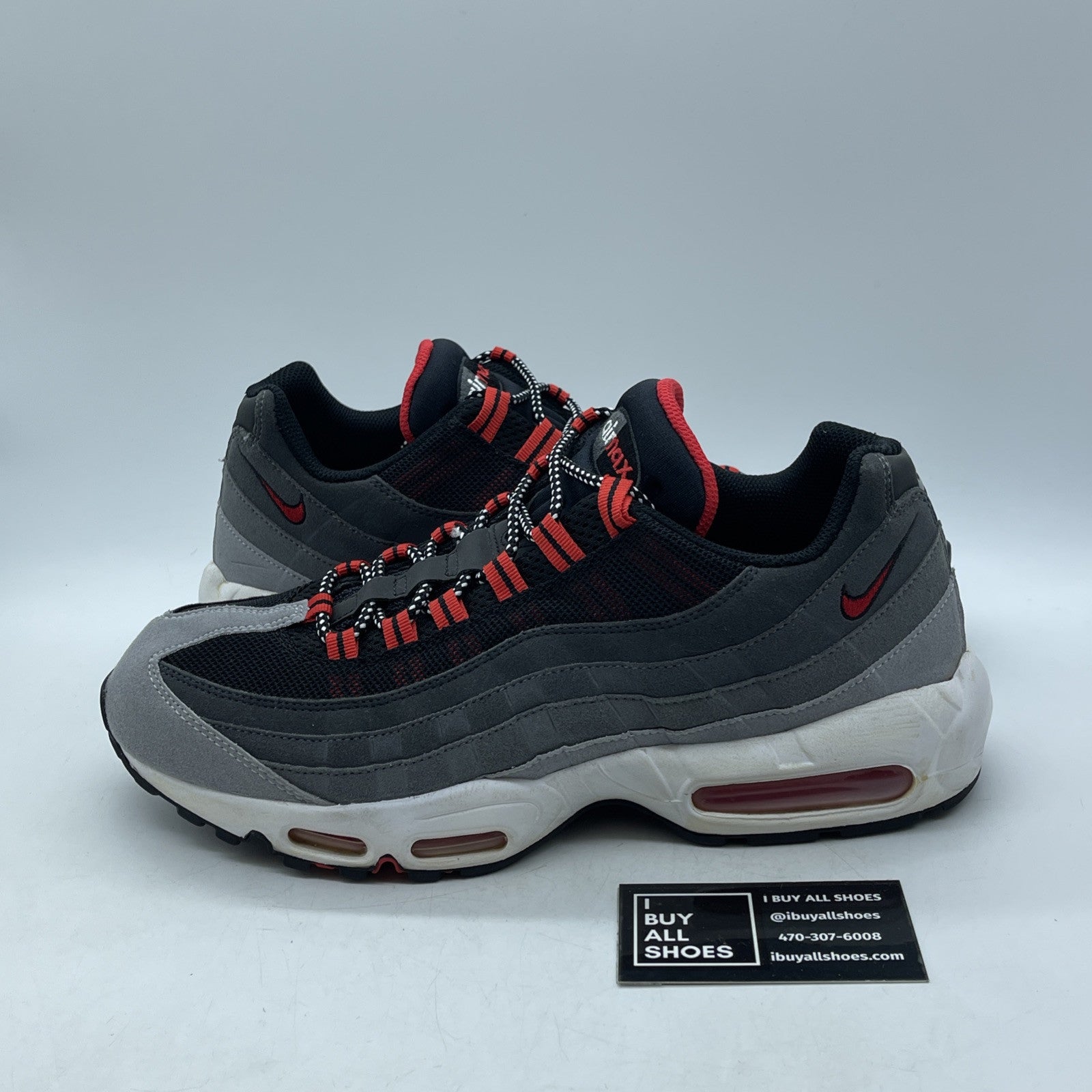 Size 11.5 - Nike Air Max 95 Black Grey Red Suede (609048-066)