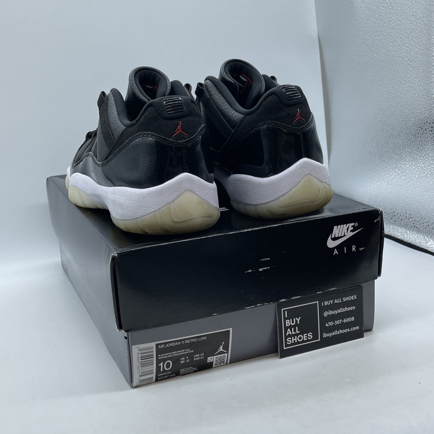 Size 10 - Jordan 11 Retro Low 72-10 Black Grey Red Suede Leather (AV2187-001)