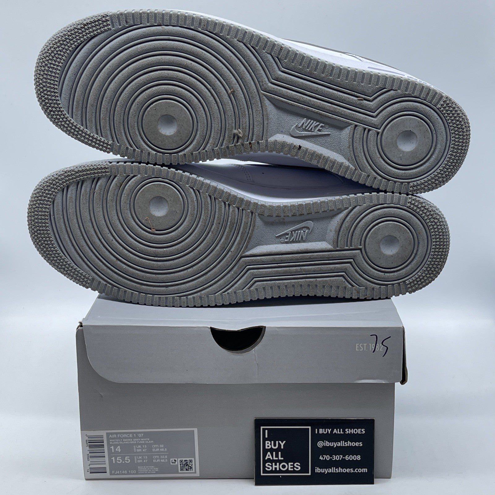 Size 14 - Nike Air Force 1 "Light Smoke Grey" White Leather (FJ4146 100)