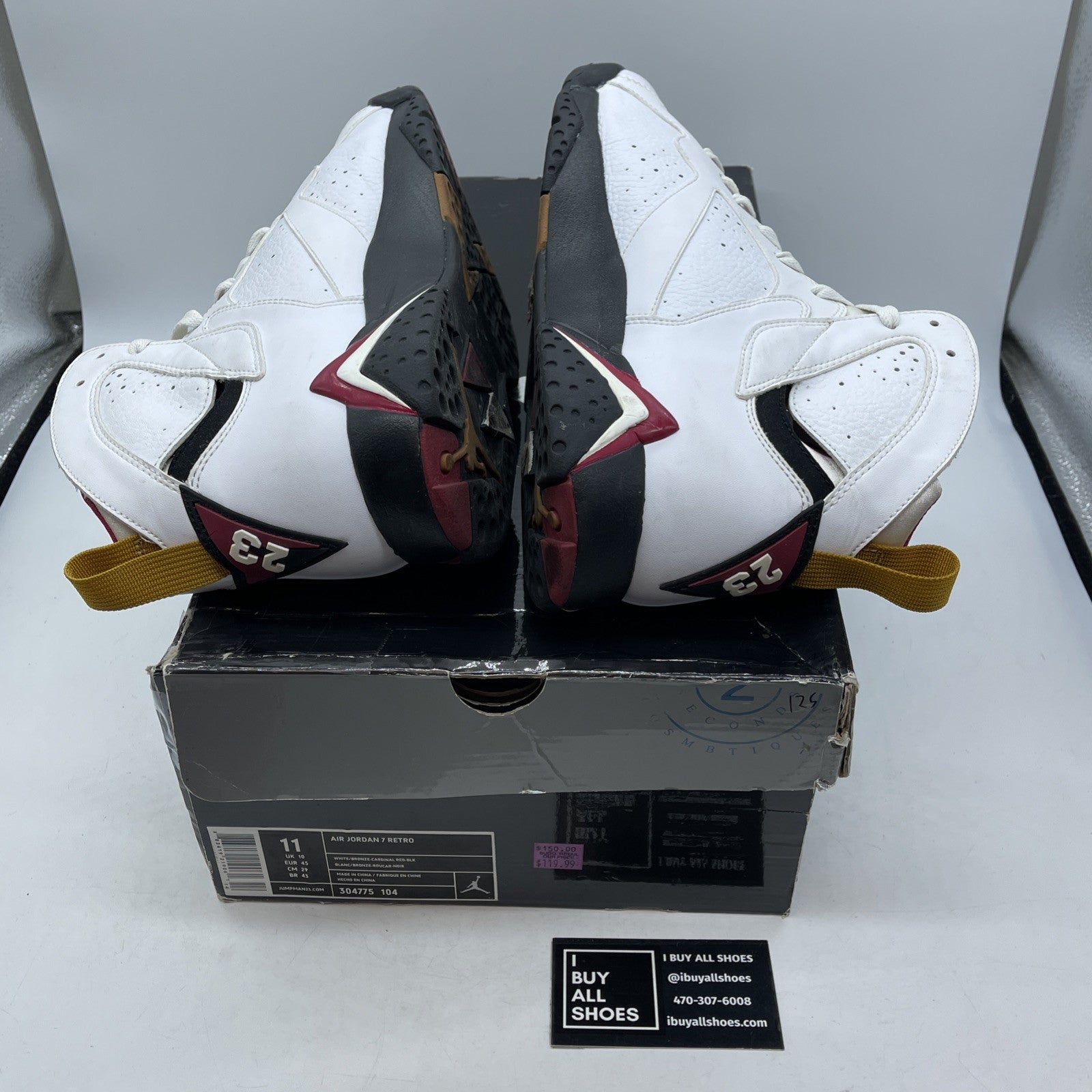 Size 11 - Air Jordan 7 Retro 2011 Cardinal White Black Red Leather (304775-104)