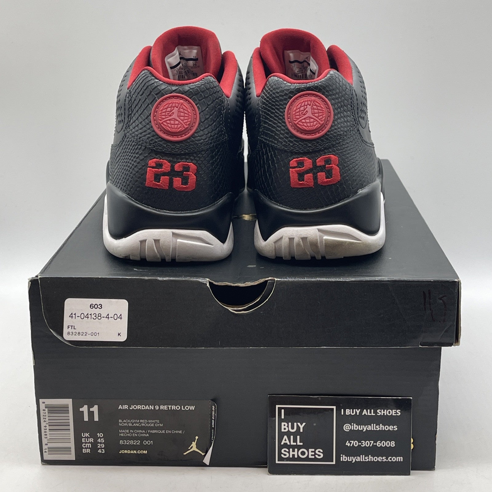 Size 11 - Air Jordan 9 Retro Low Snakeskin Black Red Leather (832822-001)