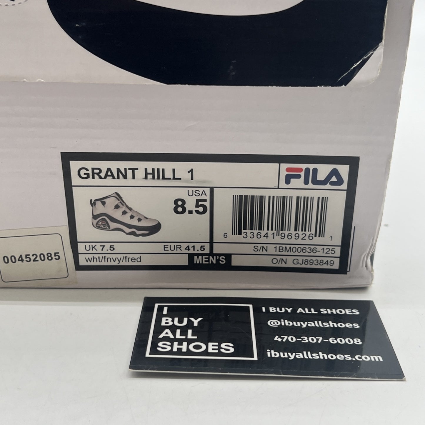 Size 8.5 - Fila Grant Hill 1 (1BM00636-125) Mens White Athletic Basketball
