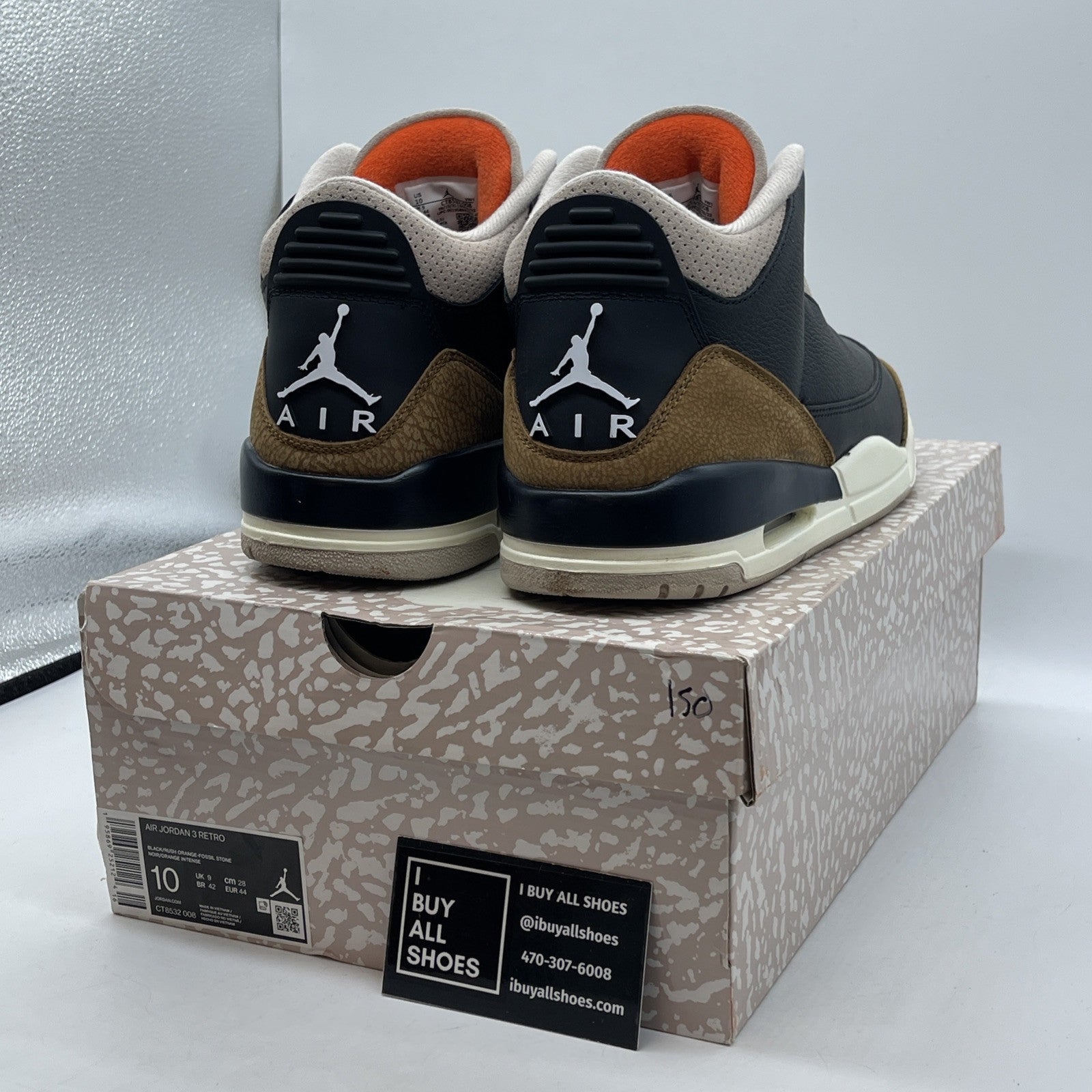 Size 10 - Jordan 3 Retro Mid Desert Elephant Black Suede Leather (CT8532-008)