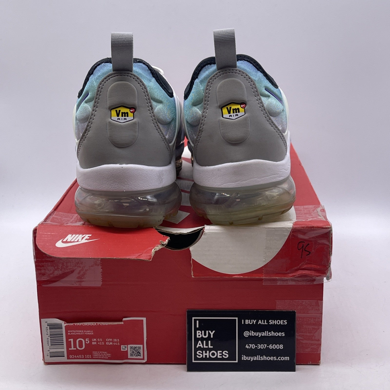 Size 10.5 - Nike Air VaporMax Plus Grape Grey Blue Suede (924453-101)