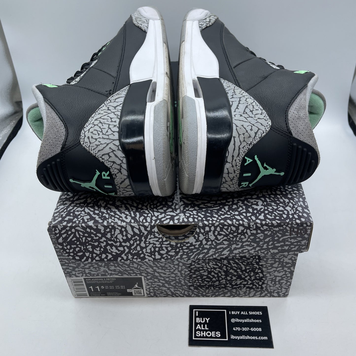 Size 11.5 - Air Jordan 3 Retro Green Glow Grey Suede Leather (CT8532-031)