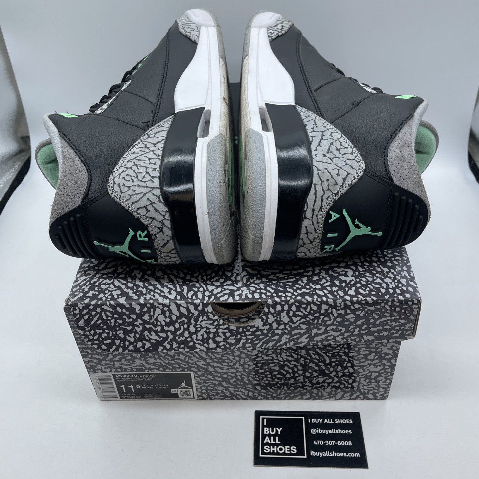 Size 11.5 - Air Jordan 3 Retro Green Glow Grey Suede Leather (CT8532-031)
