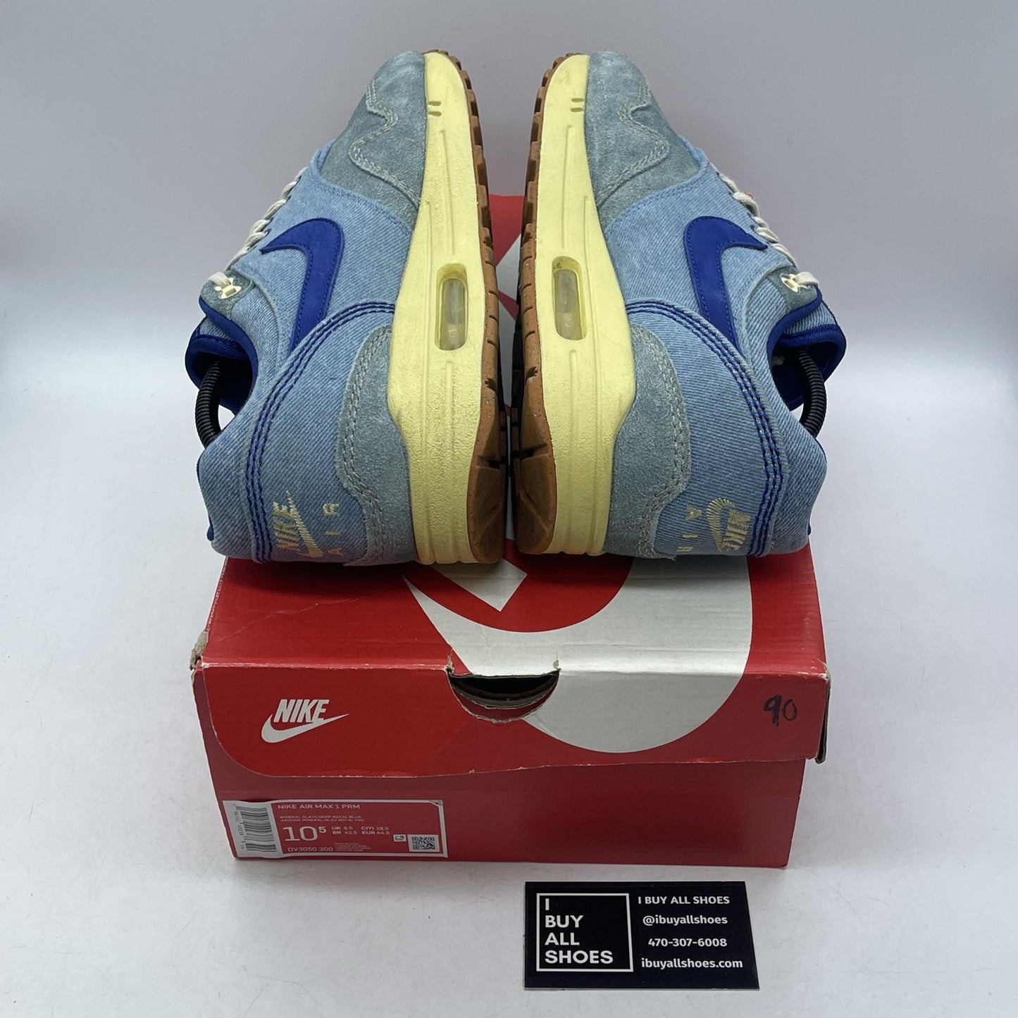 Size 10.5 - Nike Air Max 1 Premium Dirty Denim Blue Suede (DV3050-300(