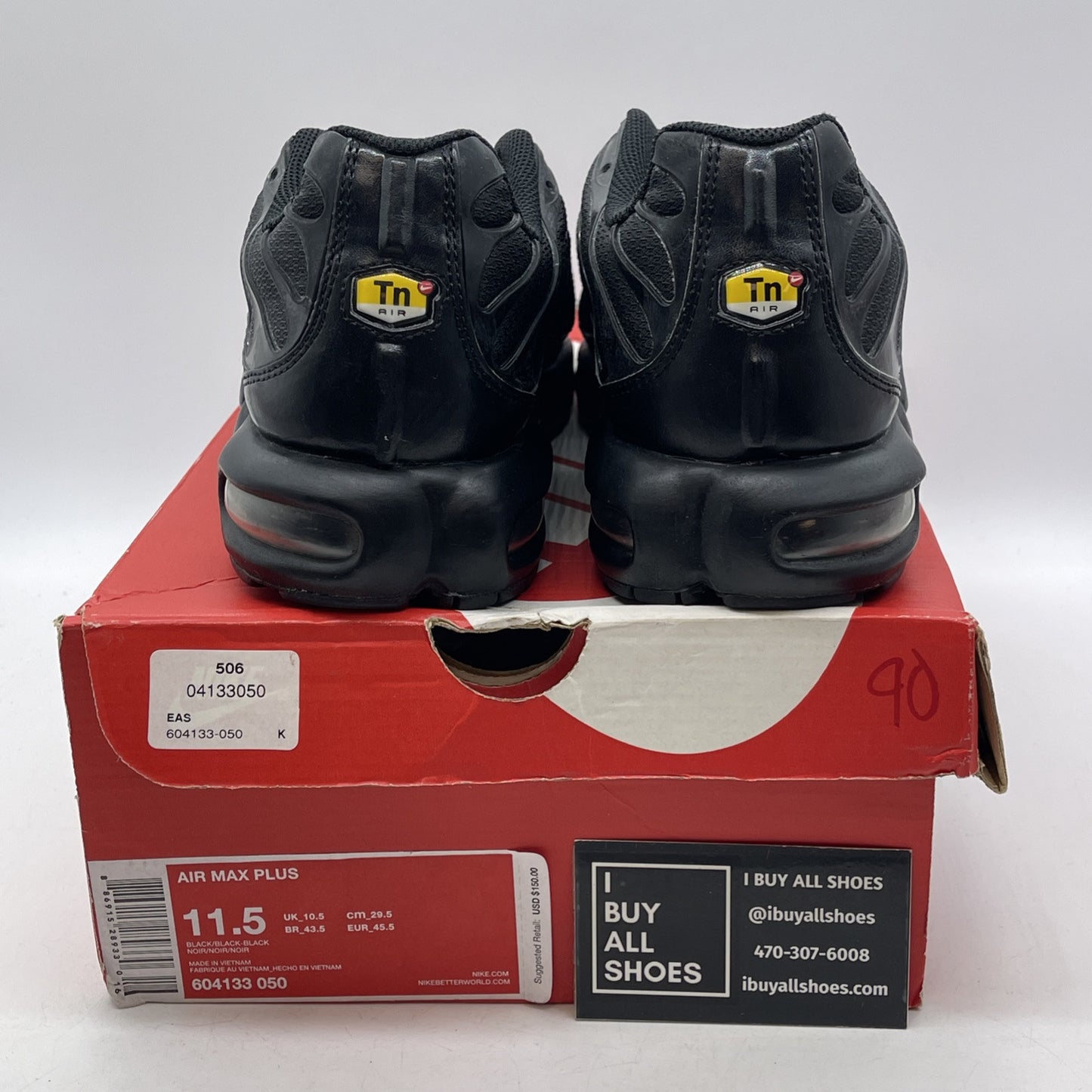 Size 11.5 - Nike Air Max Plus Low Triple Black Suede Leatger (604133-050)