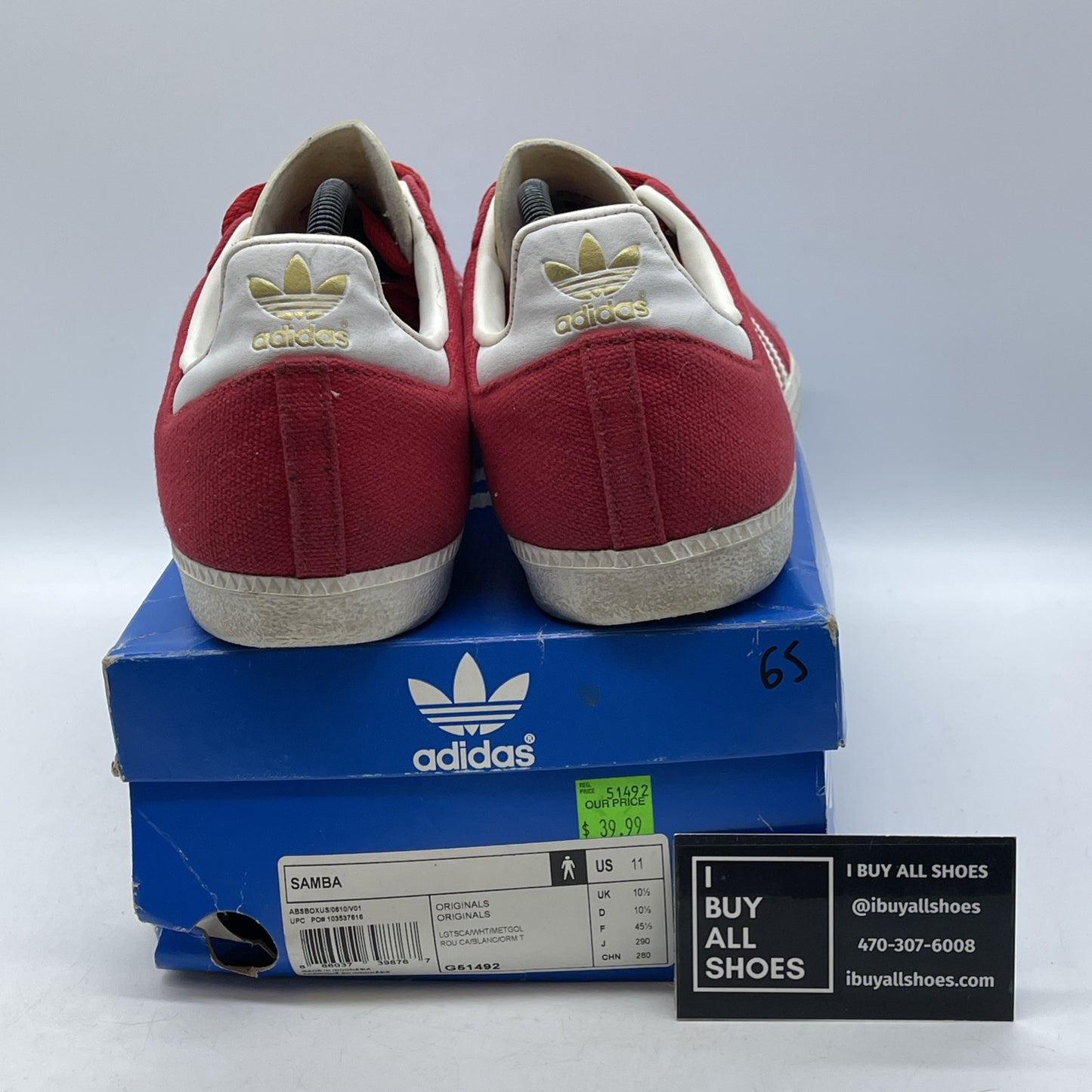Size 11 - Adidas Originals SAMBA OG Low Top Board Red White Gold Suede (G51492)