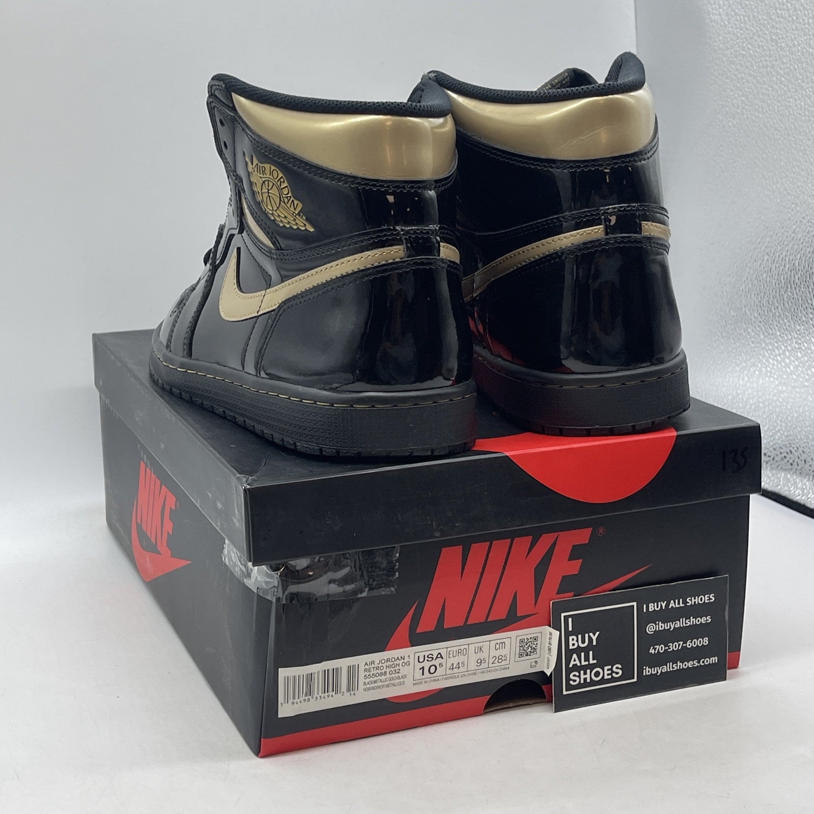 Size 10.5 - Jordan 1 Black 2020 Gold Leather (555088-032)