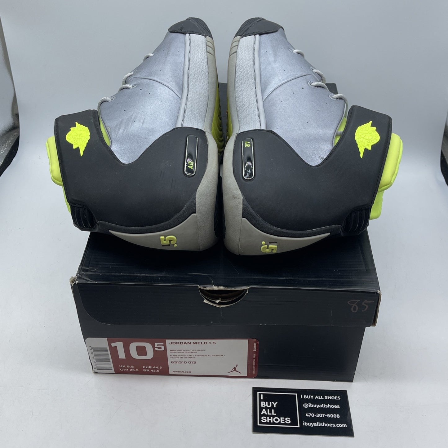 Size 10.5 - Jordan Melo 1.5 Wolf Grey Volt Ice Black Suede Leather (631310-013)