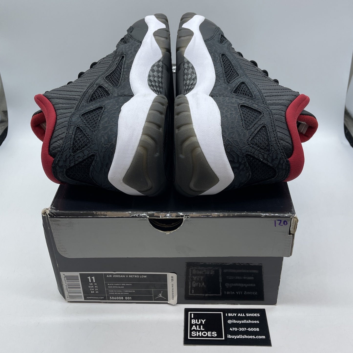 Size 11 - Air Jordan 11 Retro IE 2011 Low Black Charcoal Red (306008-001)