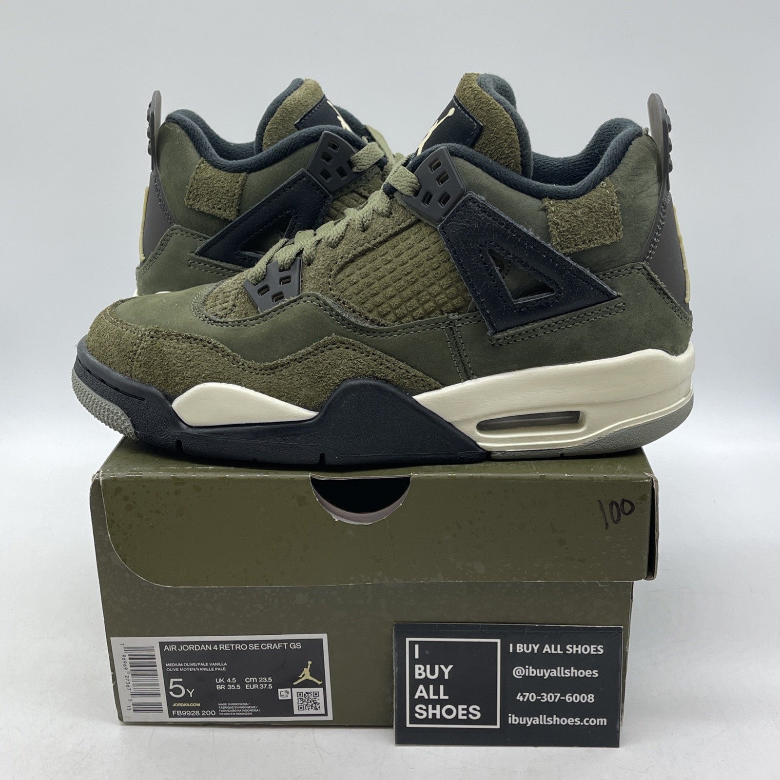 Size 5Y - Jordan 4 SE Retro Low Craft Olive Green Black Suede (FB9928-200)