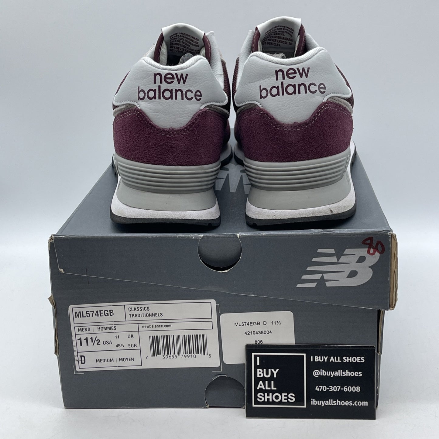 Size 11.5 - New Balance 574 Burgundy Grey Suede Leather (ML574EGB)