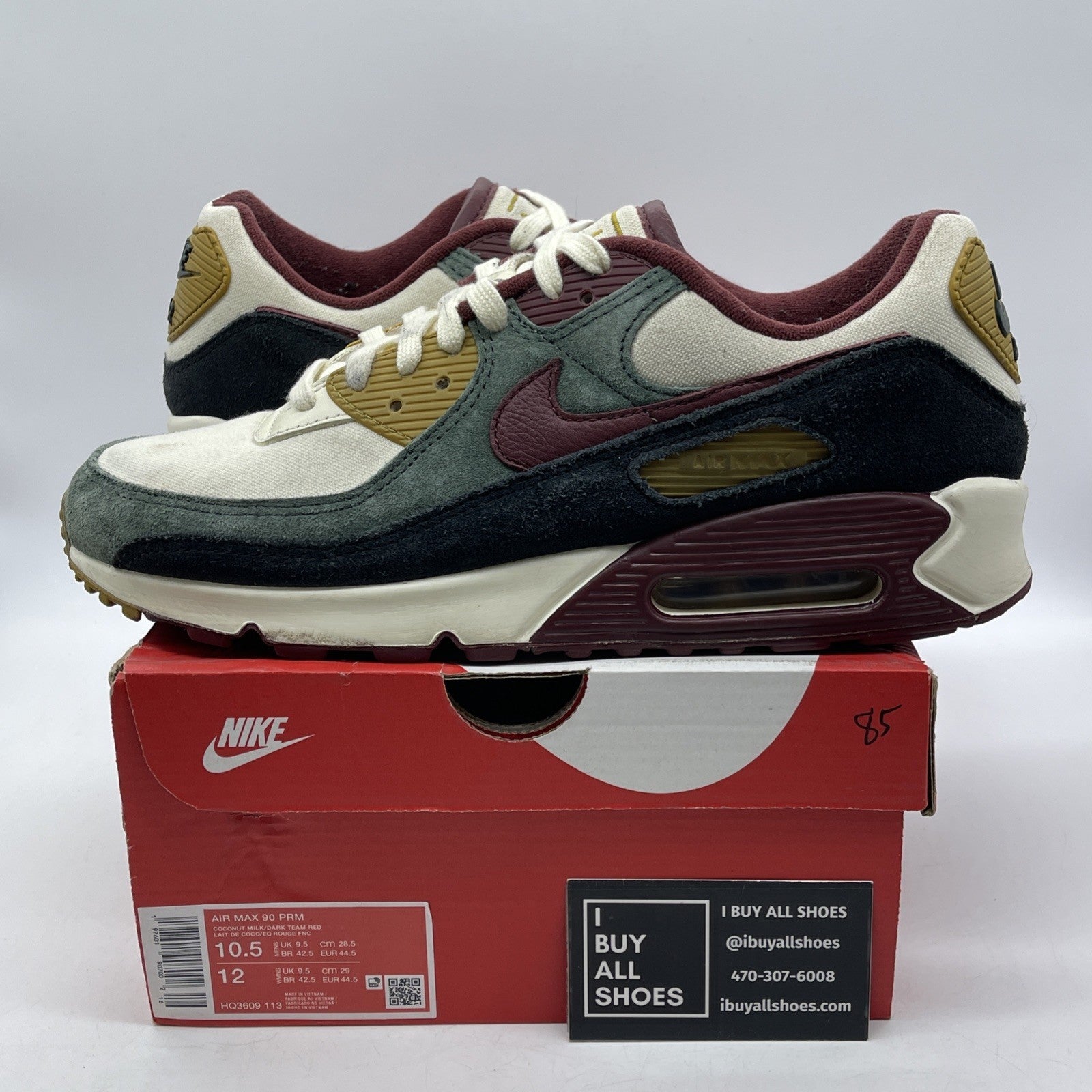 Size 10.5 - Nike Air Max 90 Coconut Milk Vintage Green Black Suede (HQ3609-113)