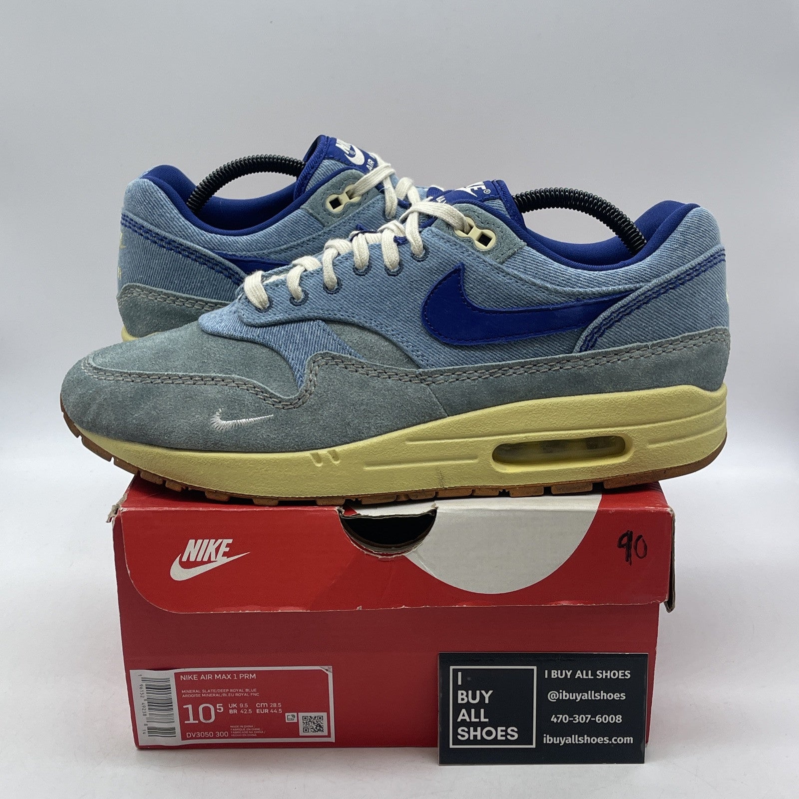 Size 10.5 - Nike Air Max 1 Premium Dirty Denim Blue Suede (DV3050-300(