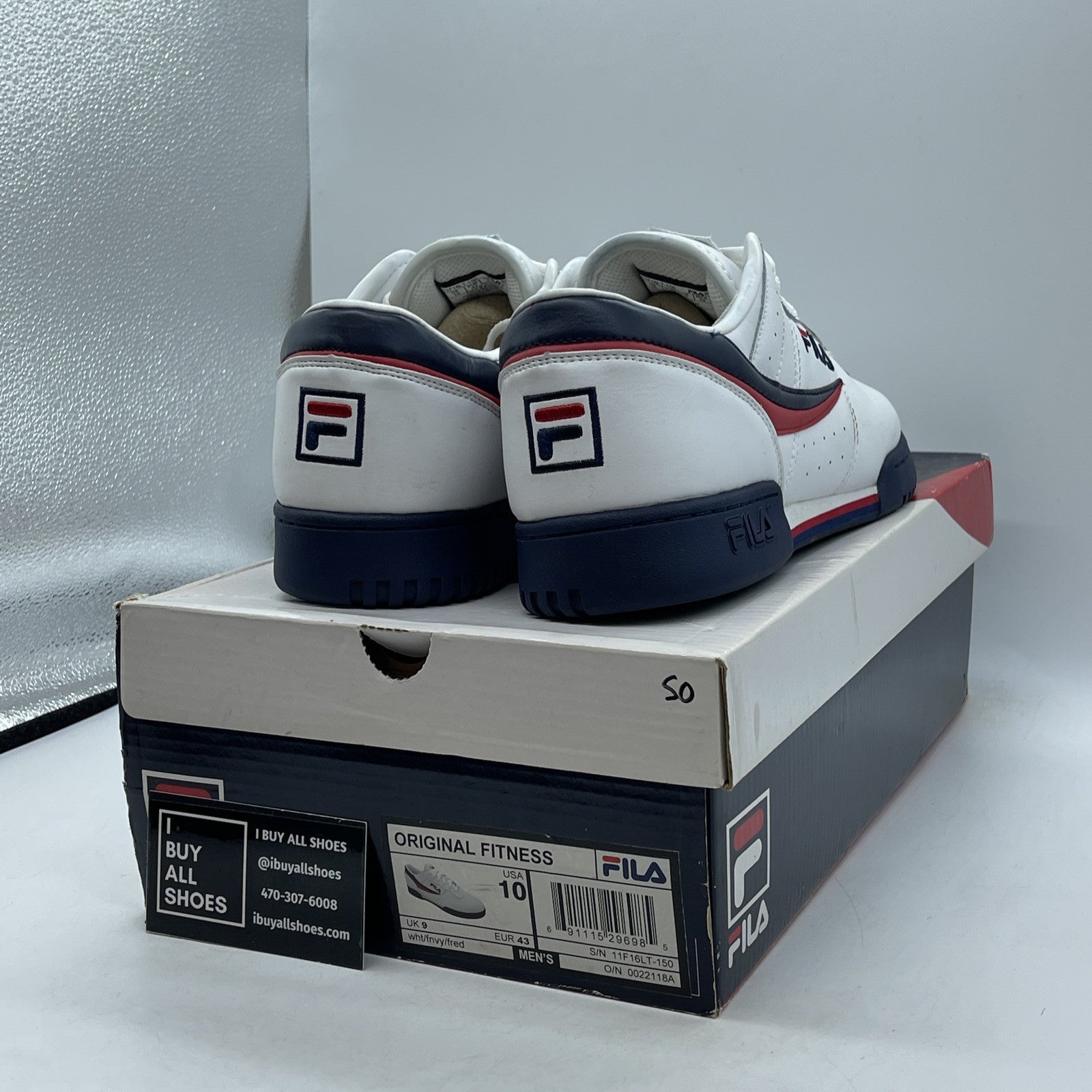 Size 10 - FILA Men's Original Fitness White Blue Red Leather (11F16LT-150)