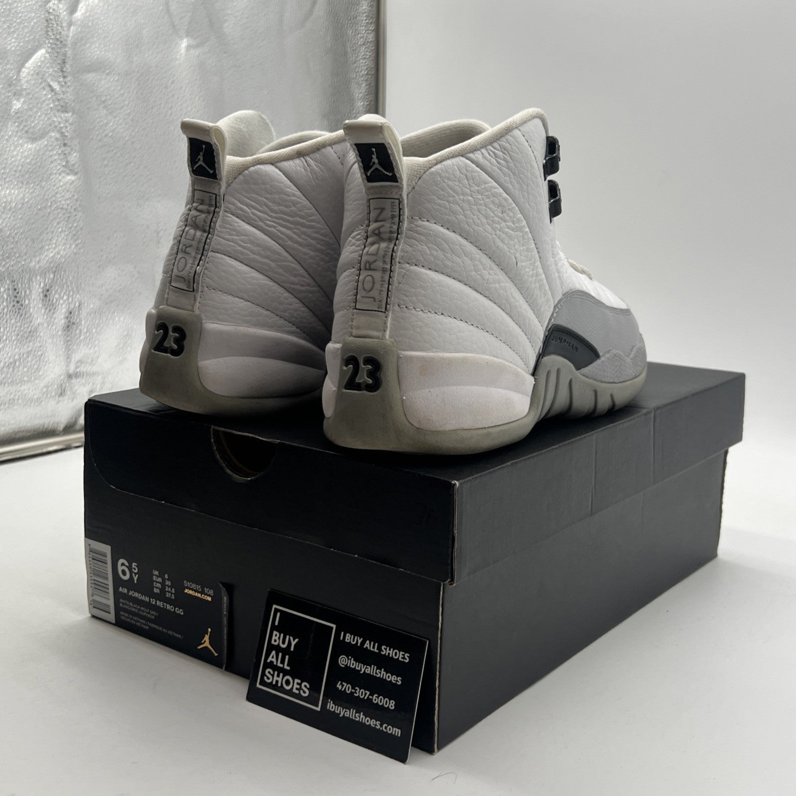Size 6.5Y - Nike Air Jordan 12 Retro Wolf Grey White Black Leather (510815-108)