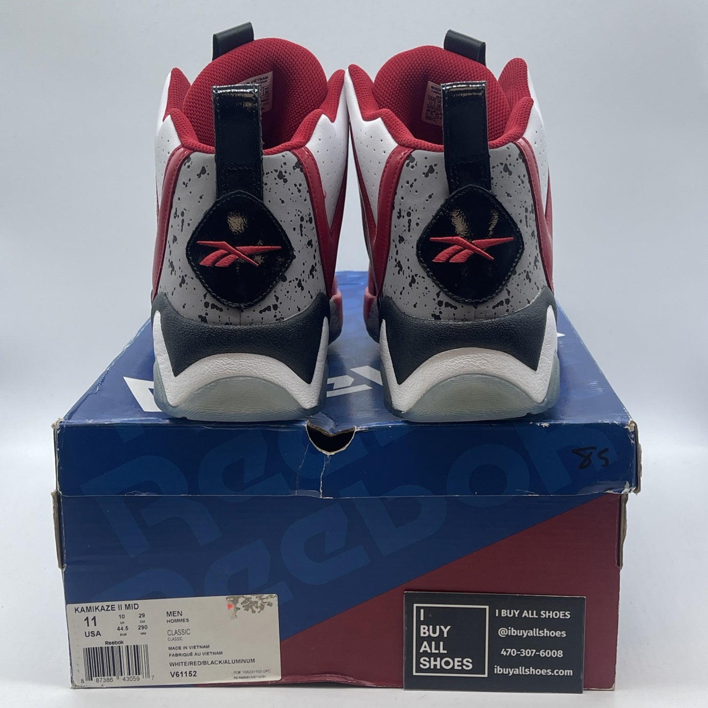 Size 11 - Reebok Kamikaze 2 Cement Trail Blazers White Suede Leather  (V61152)