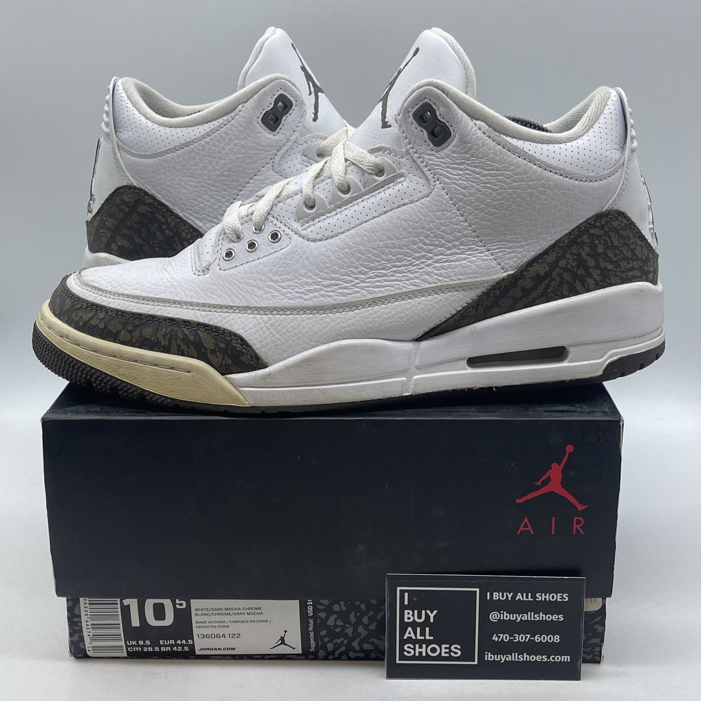 Size 10.5 - Air Jordan 3 Retro 2018 Mocha Brown White Suede (136064-122)