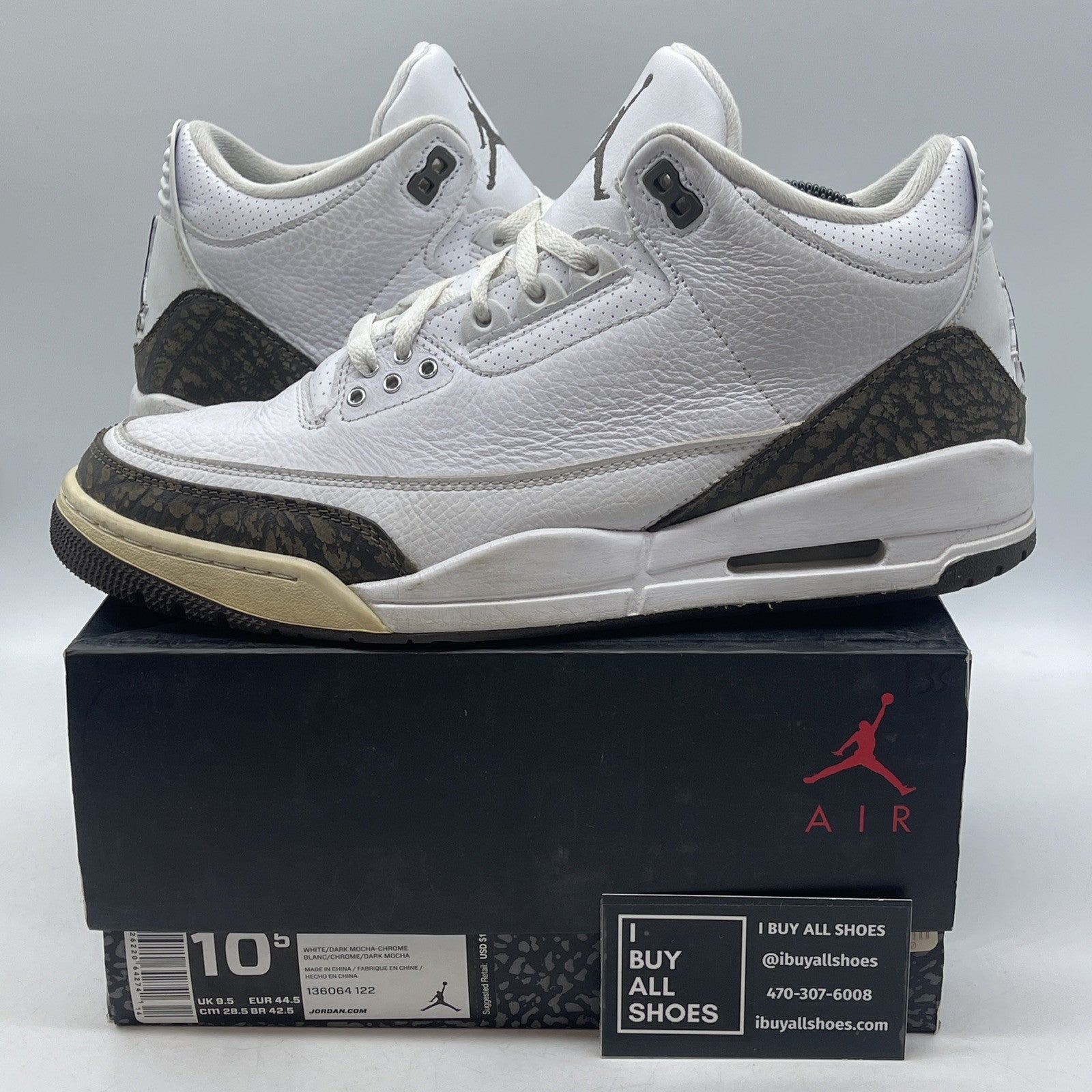 Size 10.5 - Air Jordan 3 Retro 2018 Mocha Brown White Suede (136064-122)