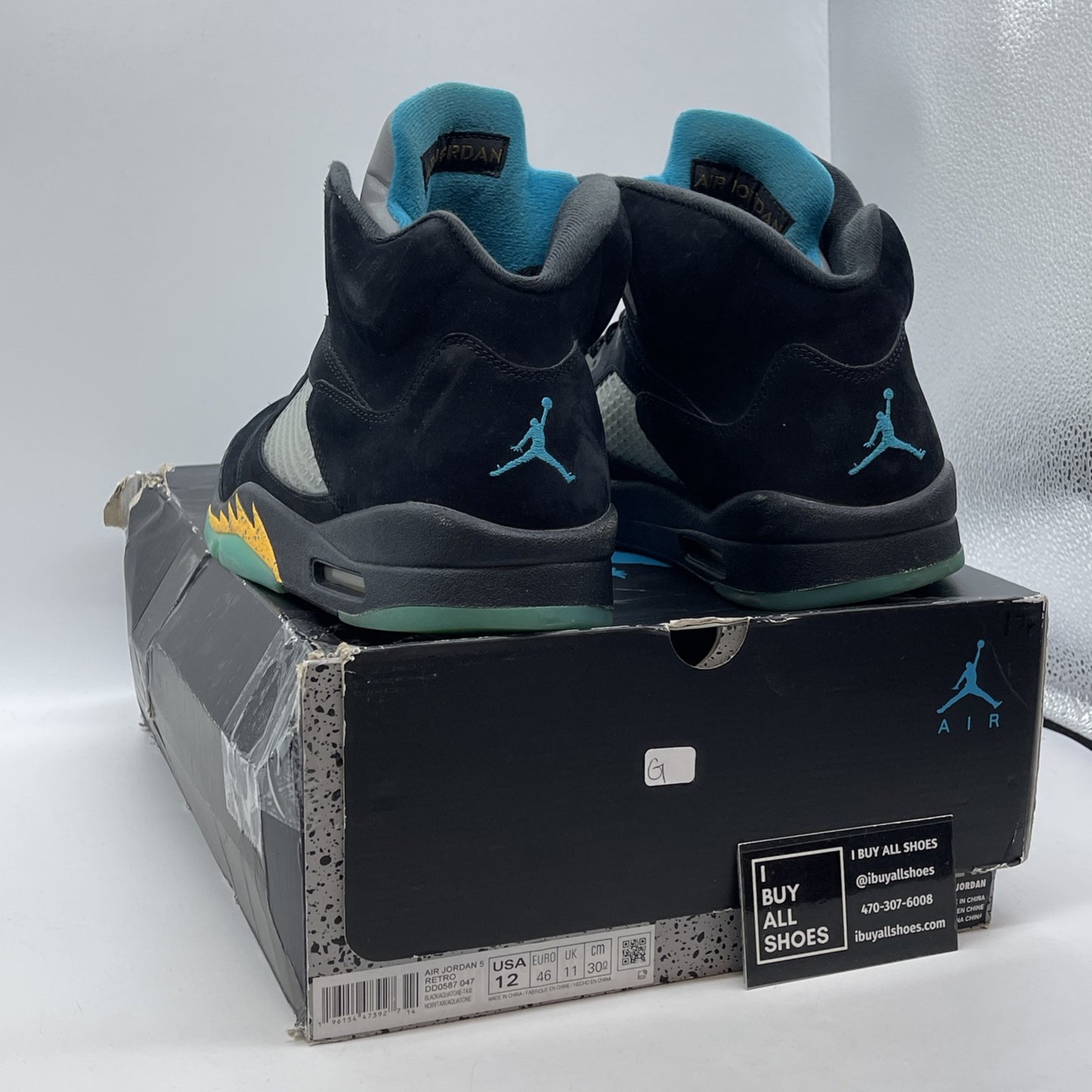 Size 12 - Jordan 5 Retro Mid Aqua Black Yellow Green Suede (DD0587-047)