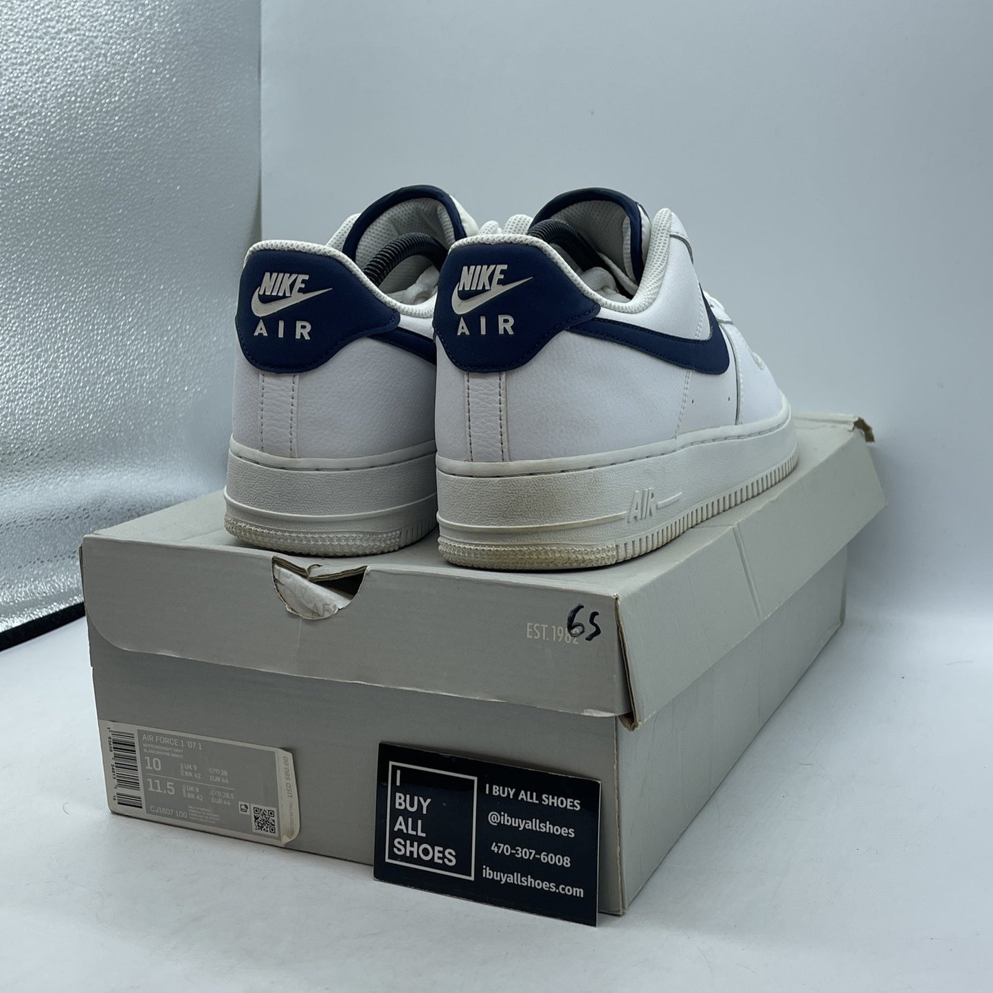Size 10 - Nike Air Force 1 '07 Midnight Navy White Suede Leather (CJ1607-100)