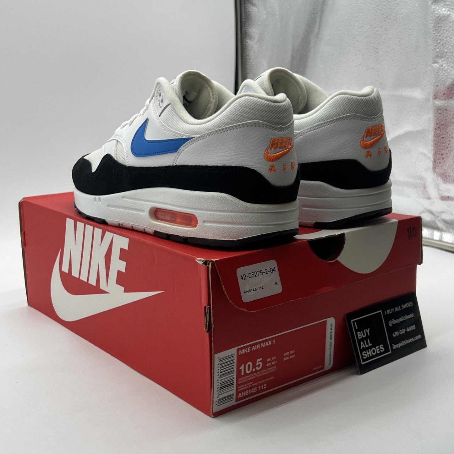 Size 10.5 - Nike Air Max 1 Photo Blue Total Orange (AH8145-112)