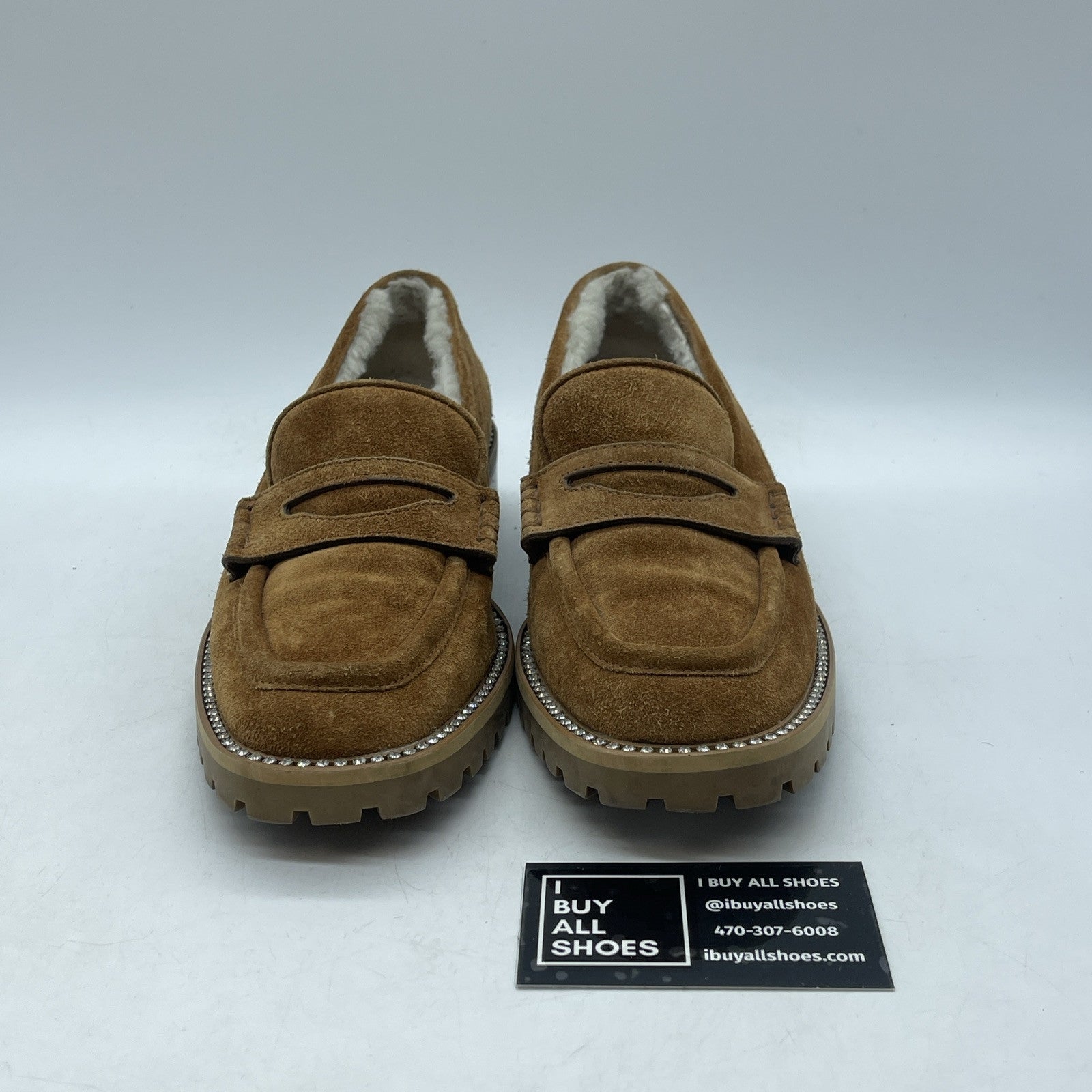 Size 38 - JIMMY CHOO Deanna Shearling lined suede lug sole moc toe loafers