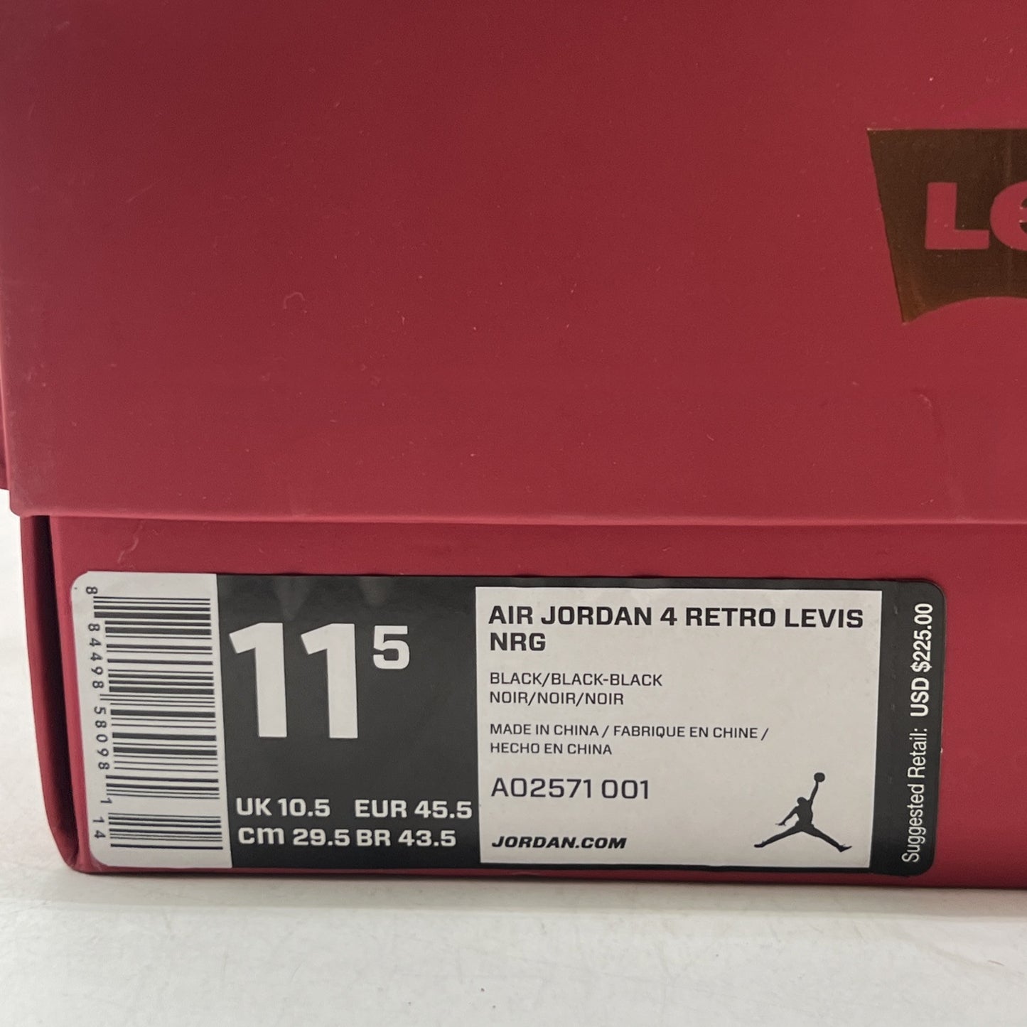Size 11.5 - Levi's x Air Jordan 4 Retro Black Denim (AO2571-001)