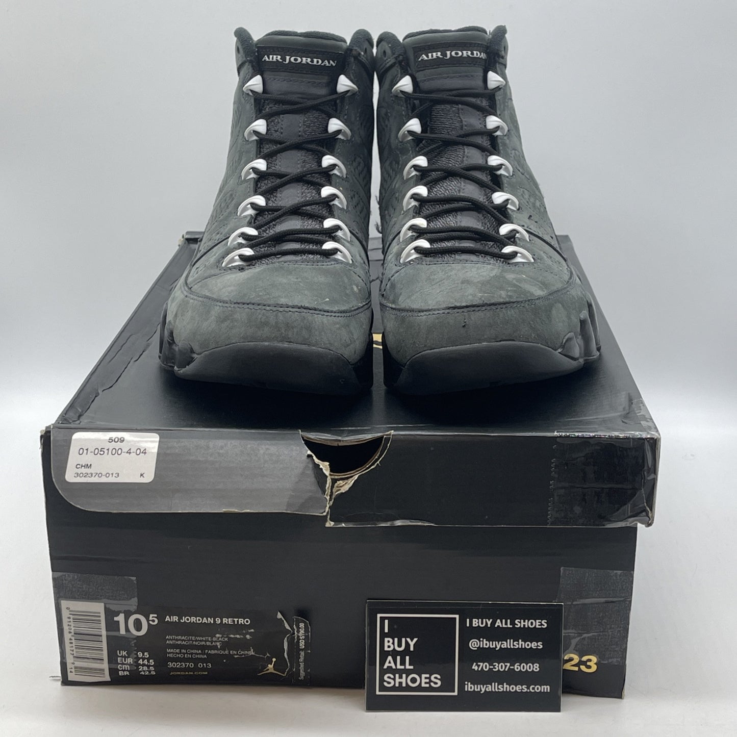 Size 10.5 - Air Jordan 9 Retro Anthracite Grey White Black Suede (302370-013)